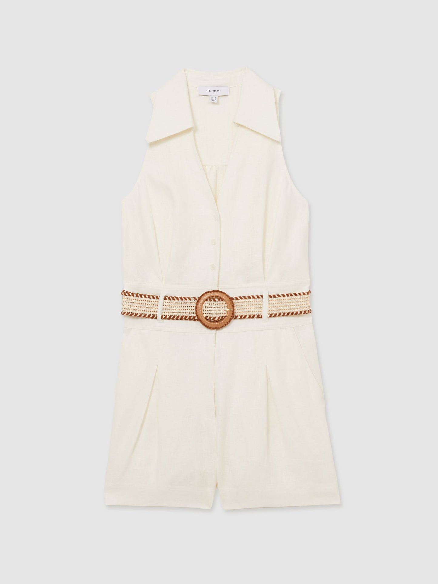 100% Linen Collar Playsuit in Cream