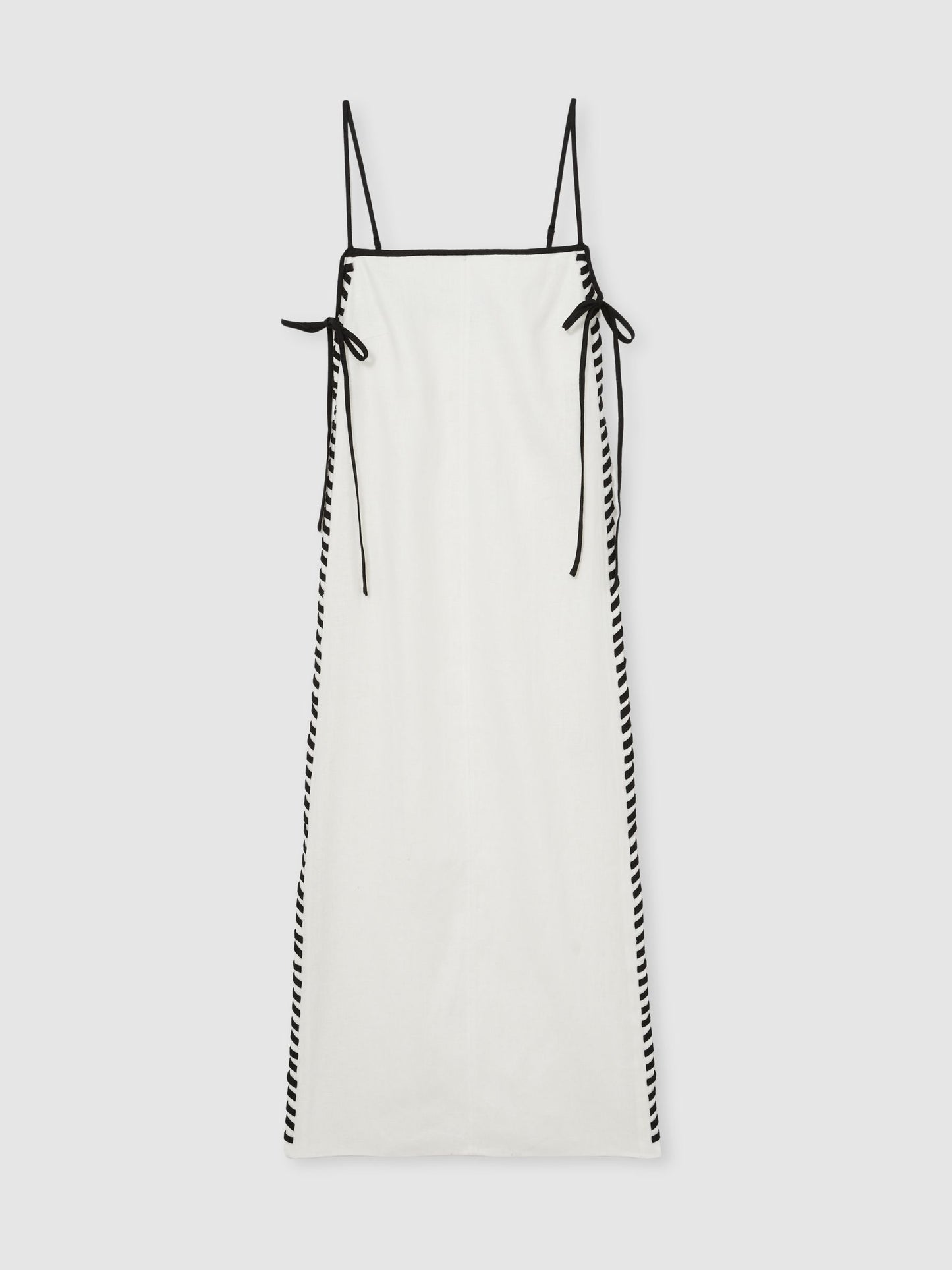 Reiss Linen Whipstitch Tie-Strap Midi Dress in Ivory