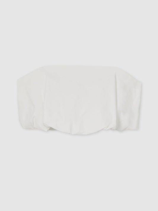 Cotton-Blend Bandeau Puffball Top in Ivory
