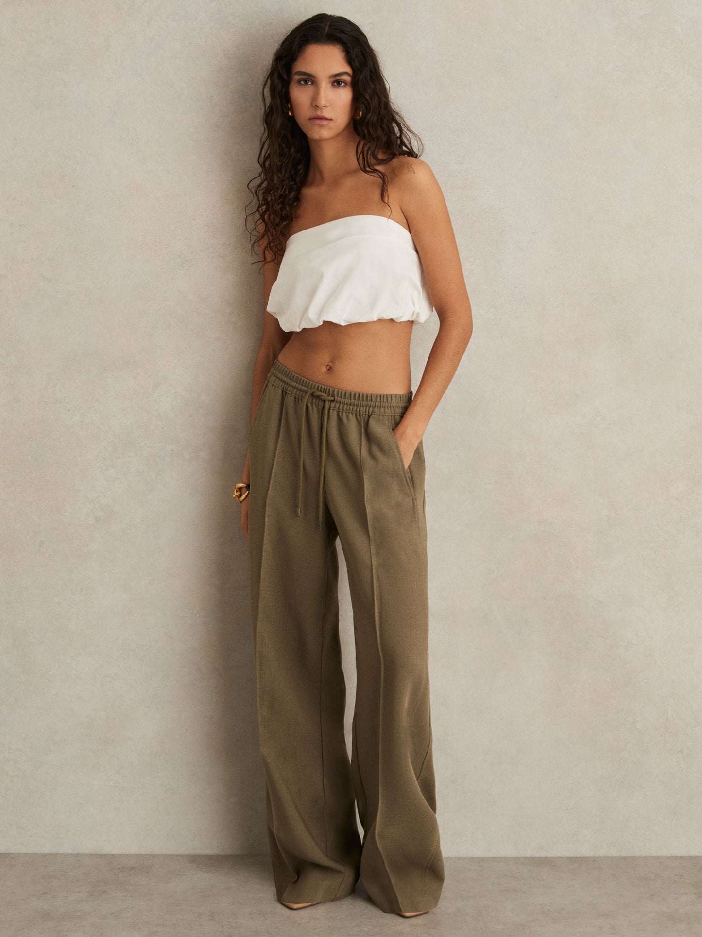 Cotton-Blend Bandeau Puffball Top in Ivory