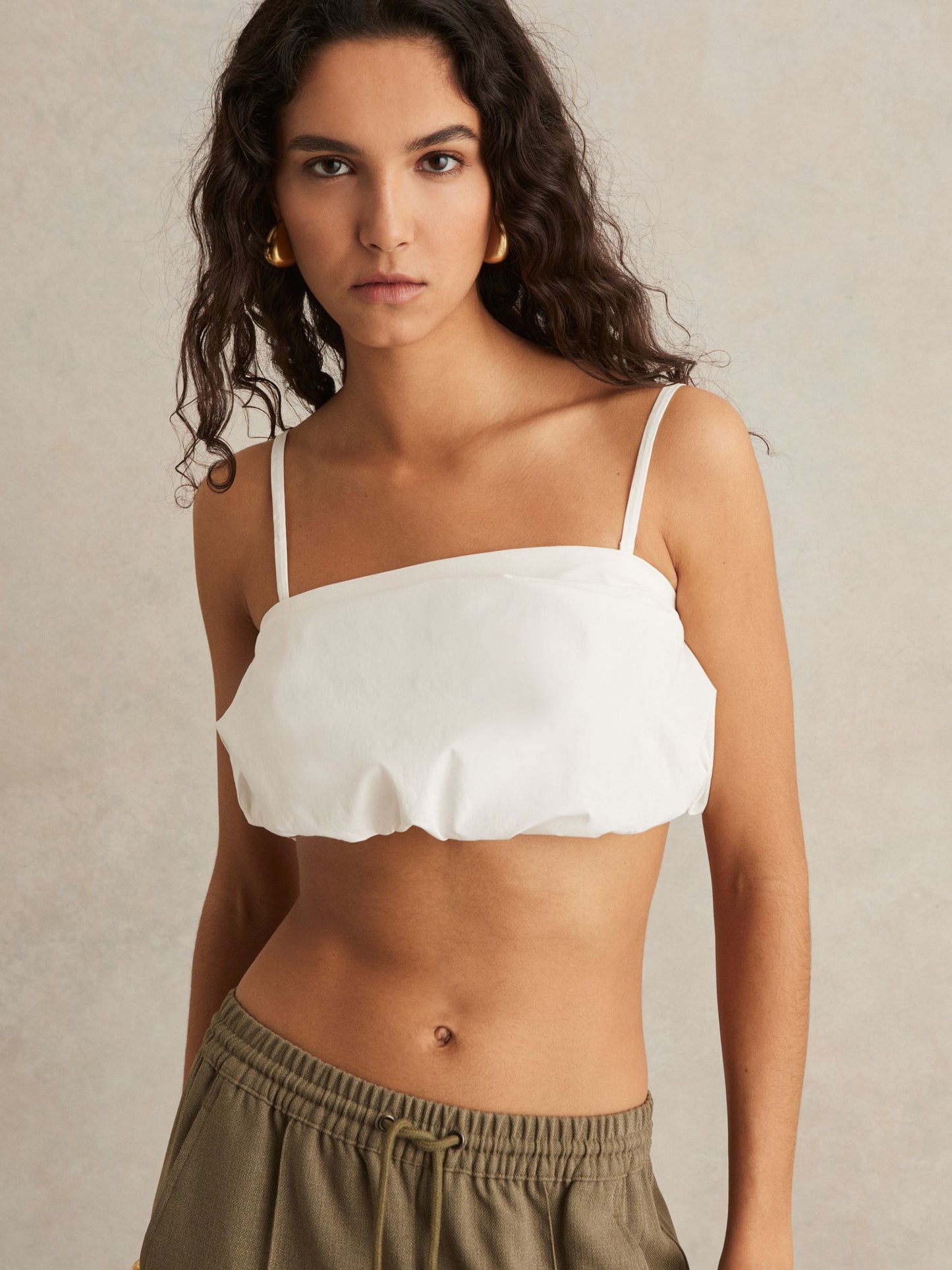 Cotton-Blend Bandeau Puffball Top in Ivory