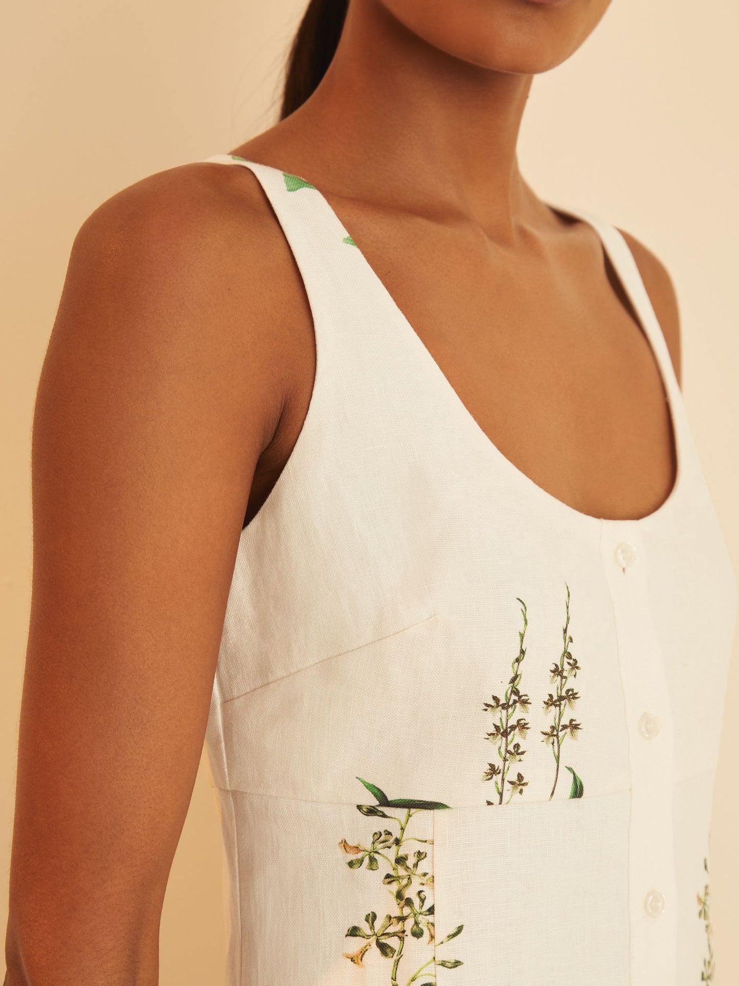 NYBG Linen Floral Mini Dress in Ivory
