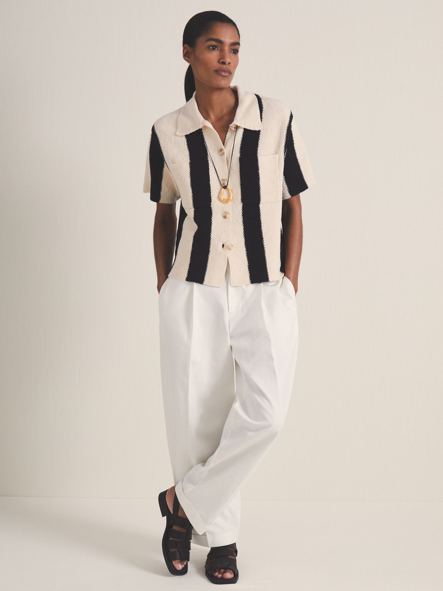 Les 100 Ciels Stripe Knit Shirt in Black/Ivory
