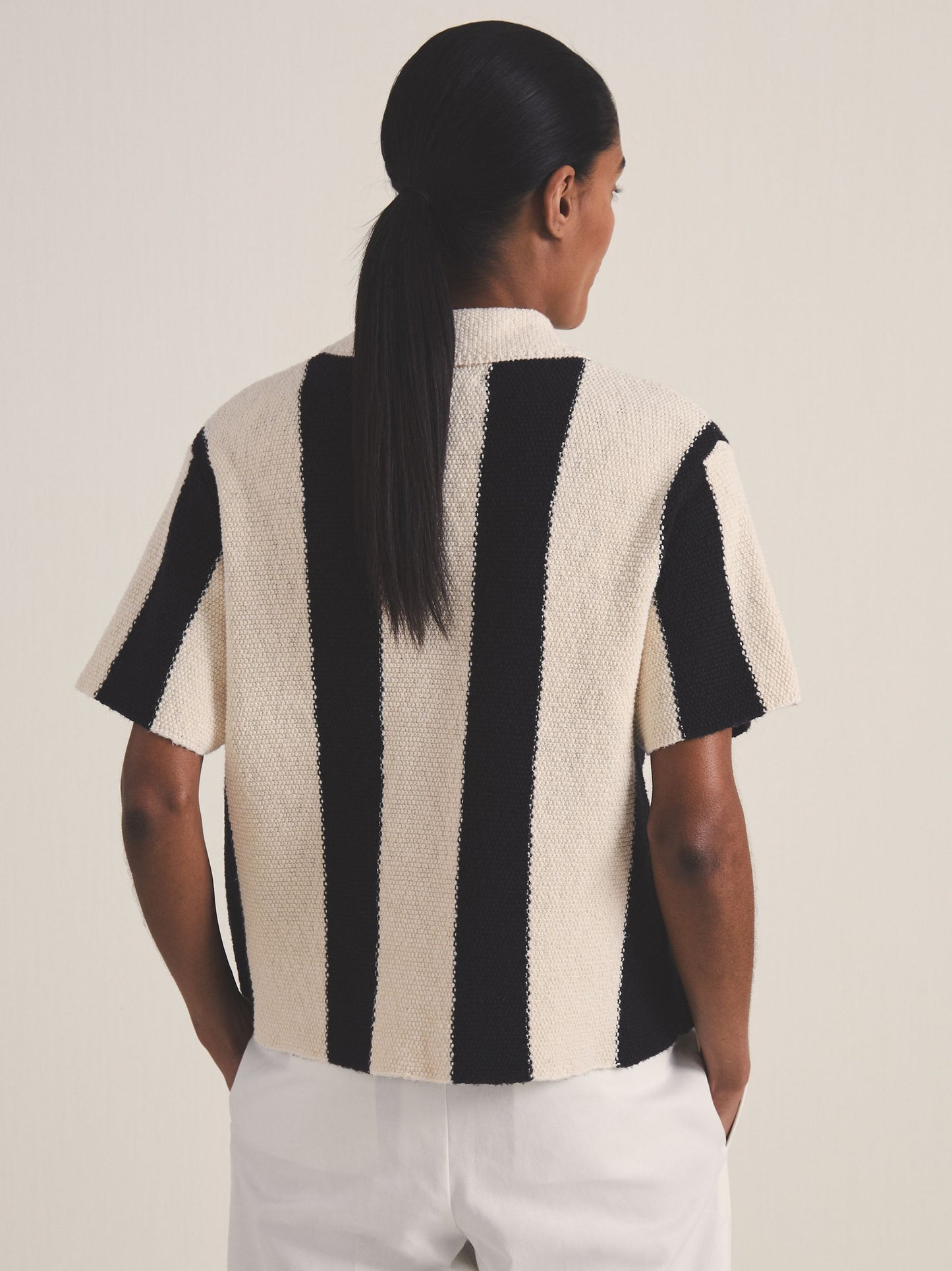Les 100 Ciels Stripe Knit Shirt in Black/Ivory