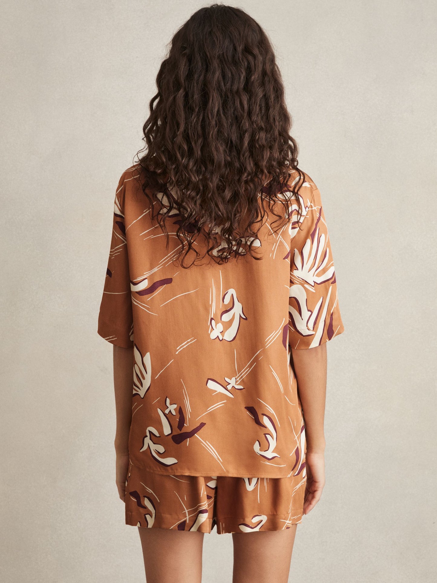 Reiss Printed Cuban-Collar Shirt in Rust