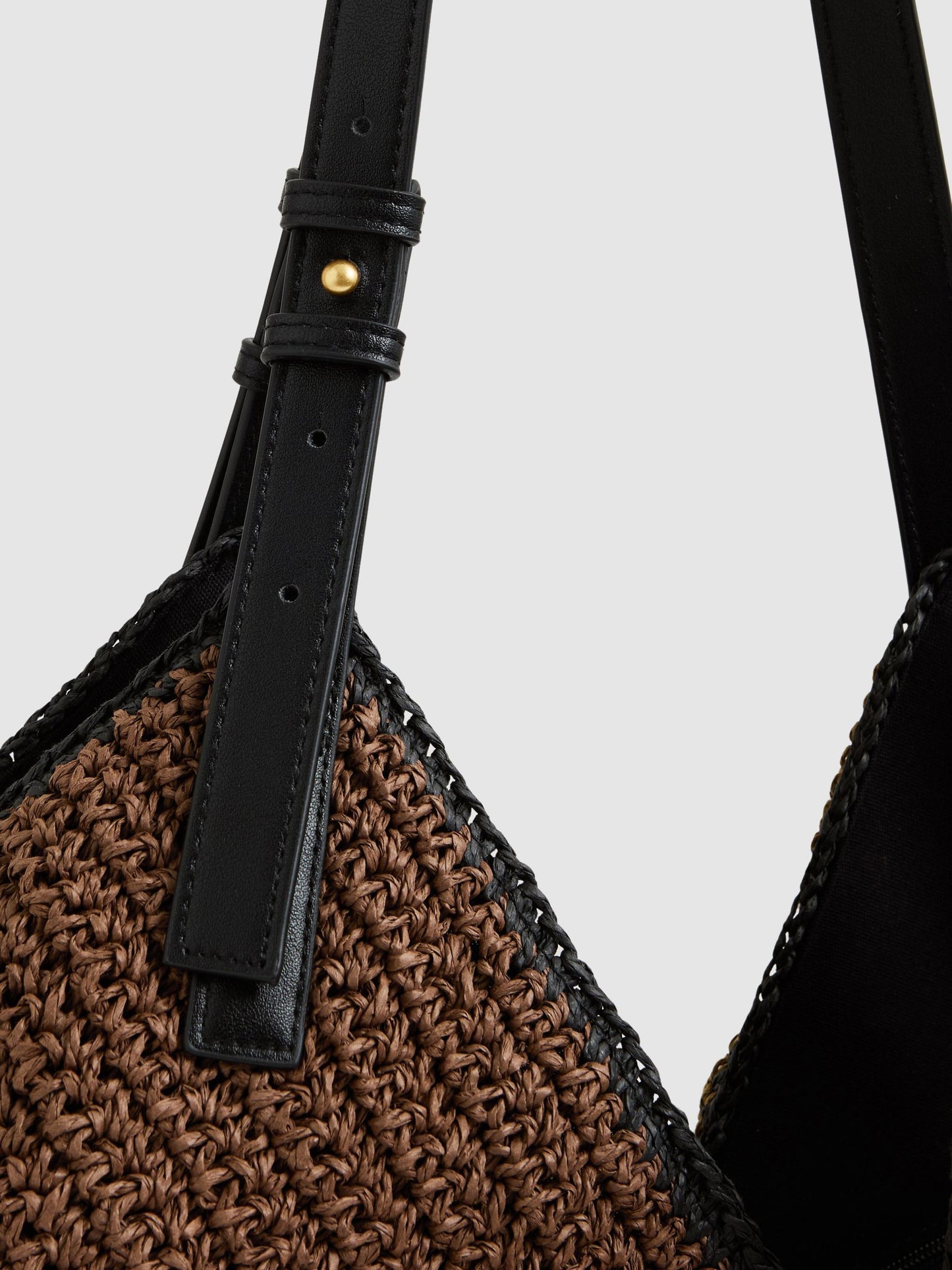 Raffia-Effect Colour-Block Tote Bag in Tan