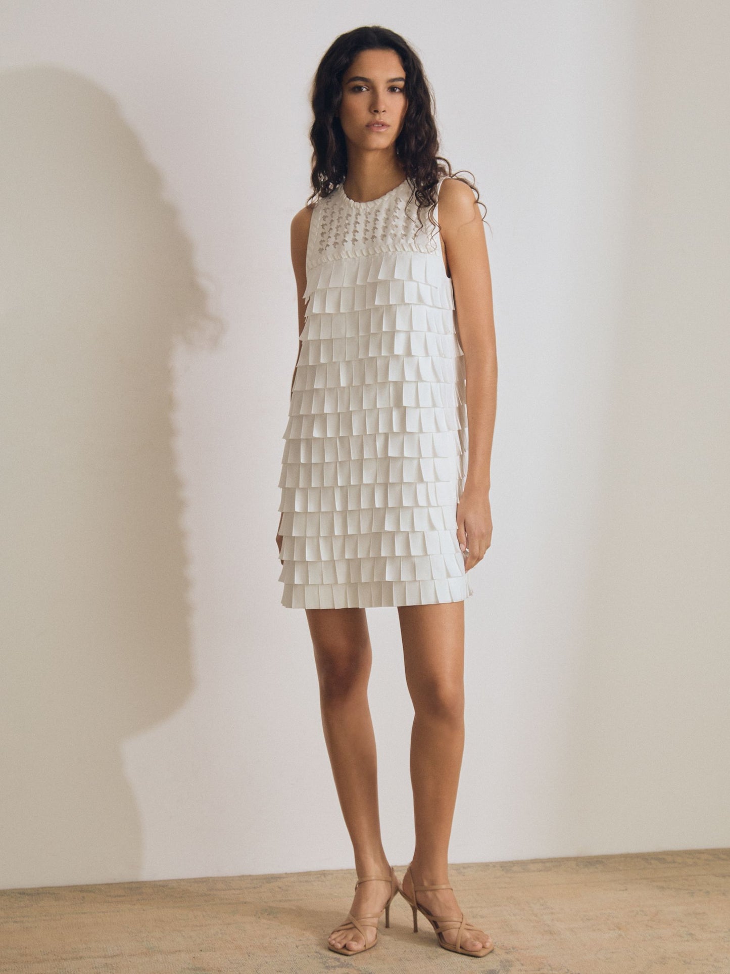 Reiss Atelier Layered Fringe Mini Dress in White