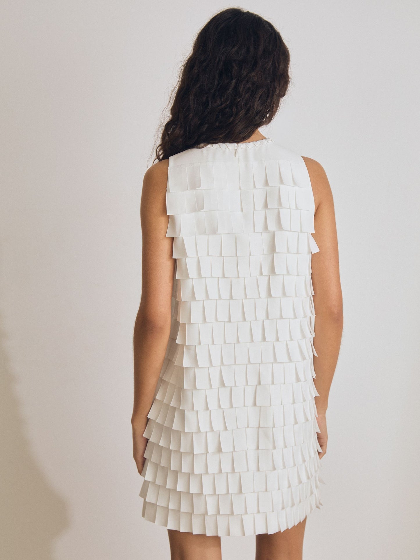 Reiss Atelier Layered Fringe Mini Dress in White