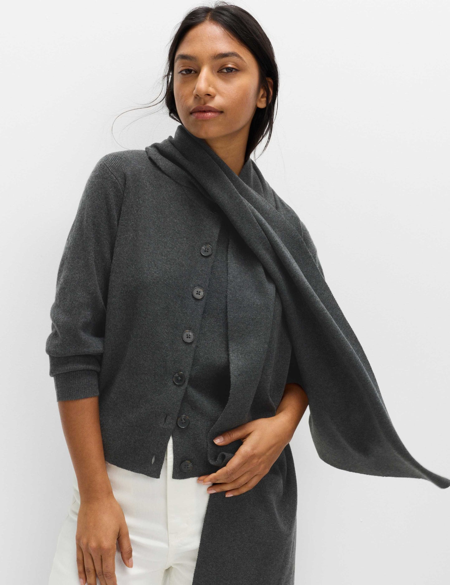 Air-Yarn Scarf-Neck Cardigan
