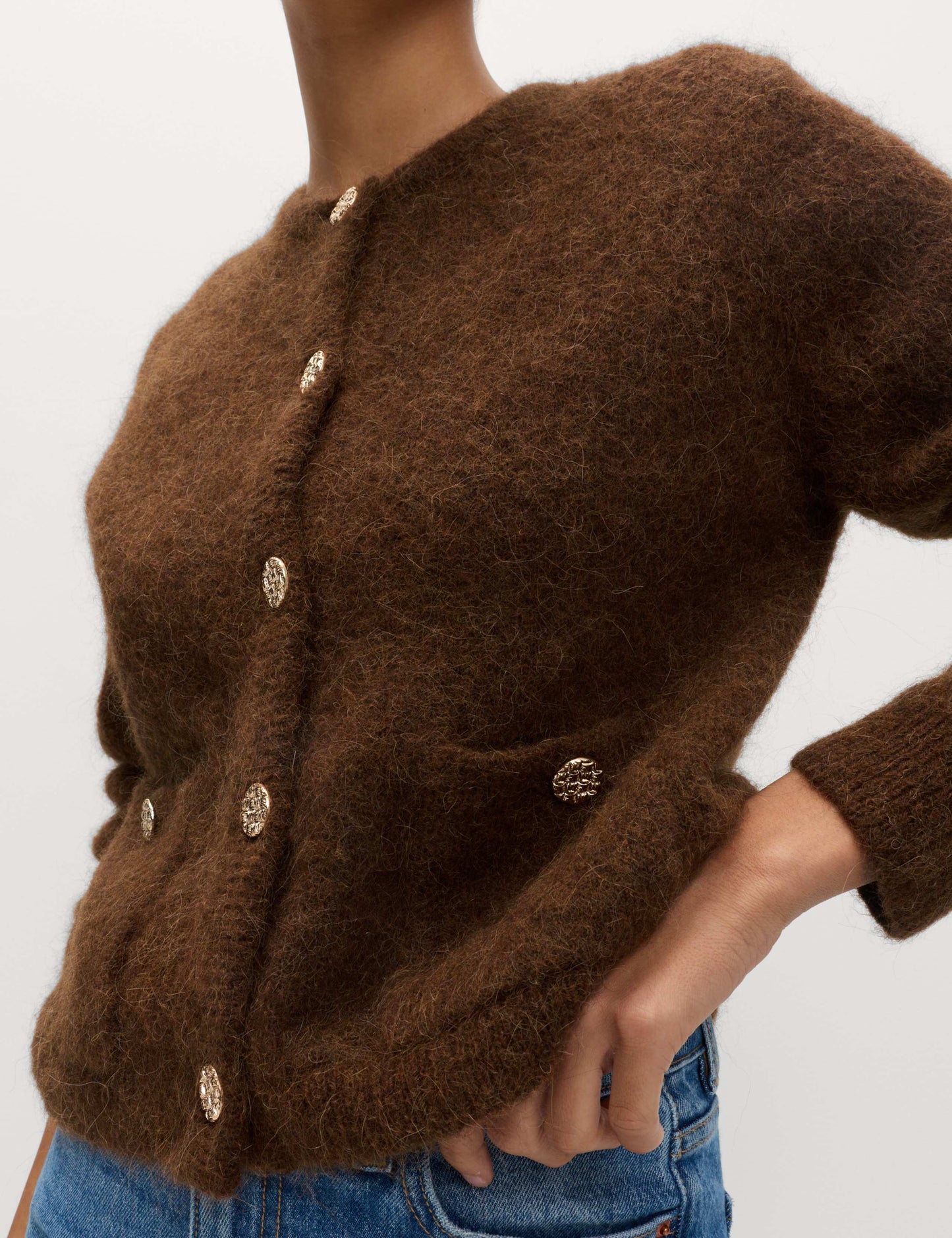 Alpaca Blend Button Front Cropped Cardigan