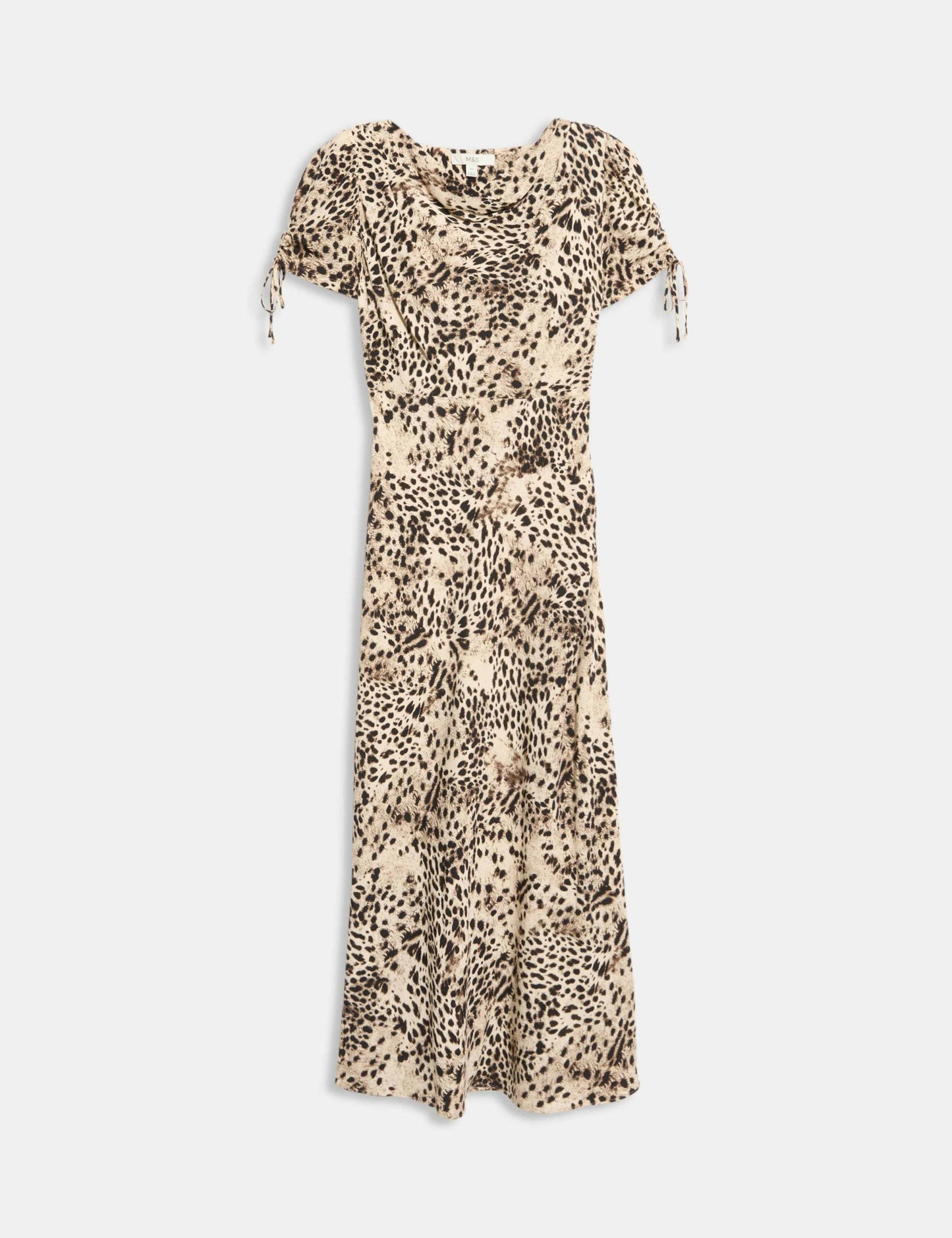 Animal Print Ruched Sleeve Midaxi Dress