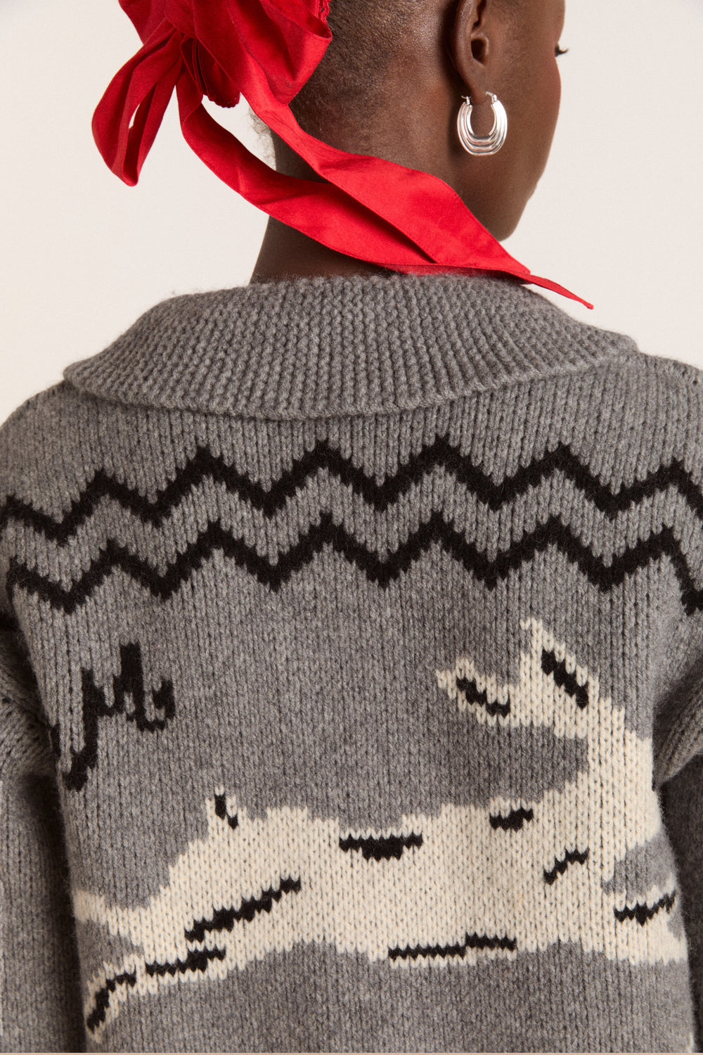 Cecily Collar Lambswool Cardigan - Bunny Intarsia