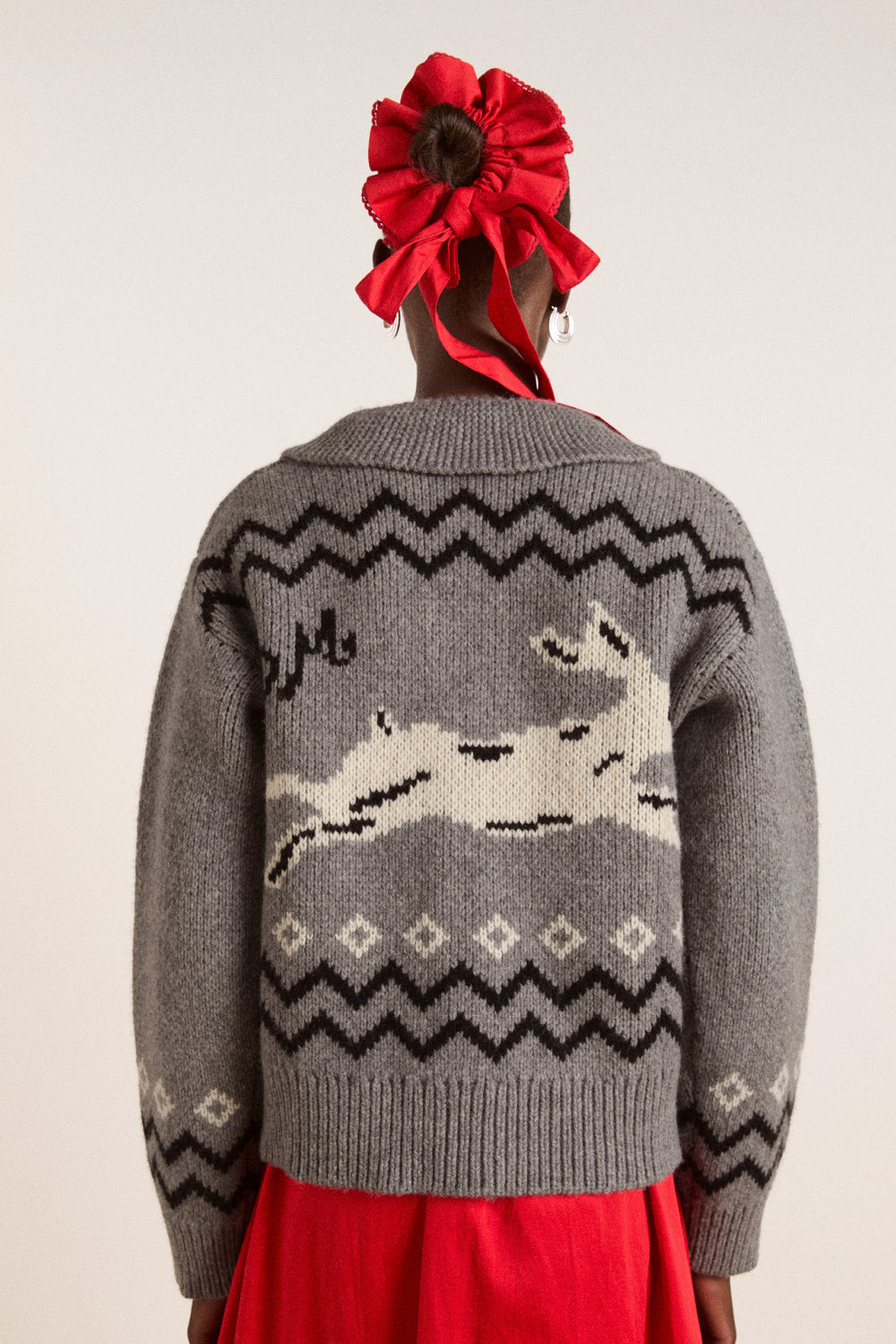 Cecily Collar Lambswool Cardigan - Bunny Intarsia