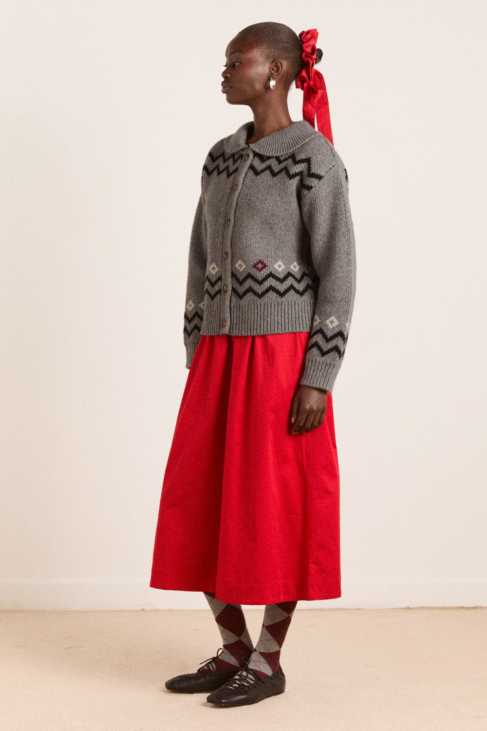 Cecily Collar Lambswool Cardigan - Bunny Intarsia