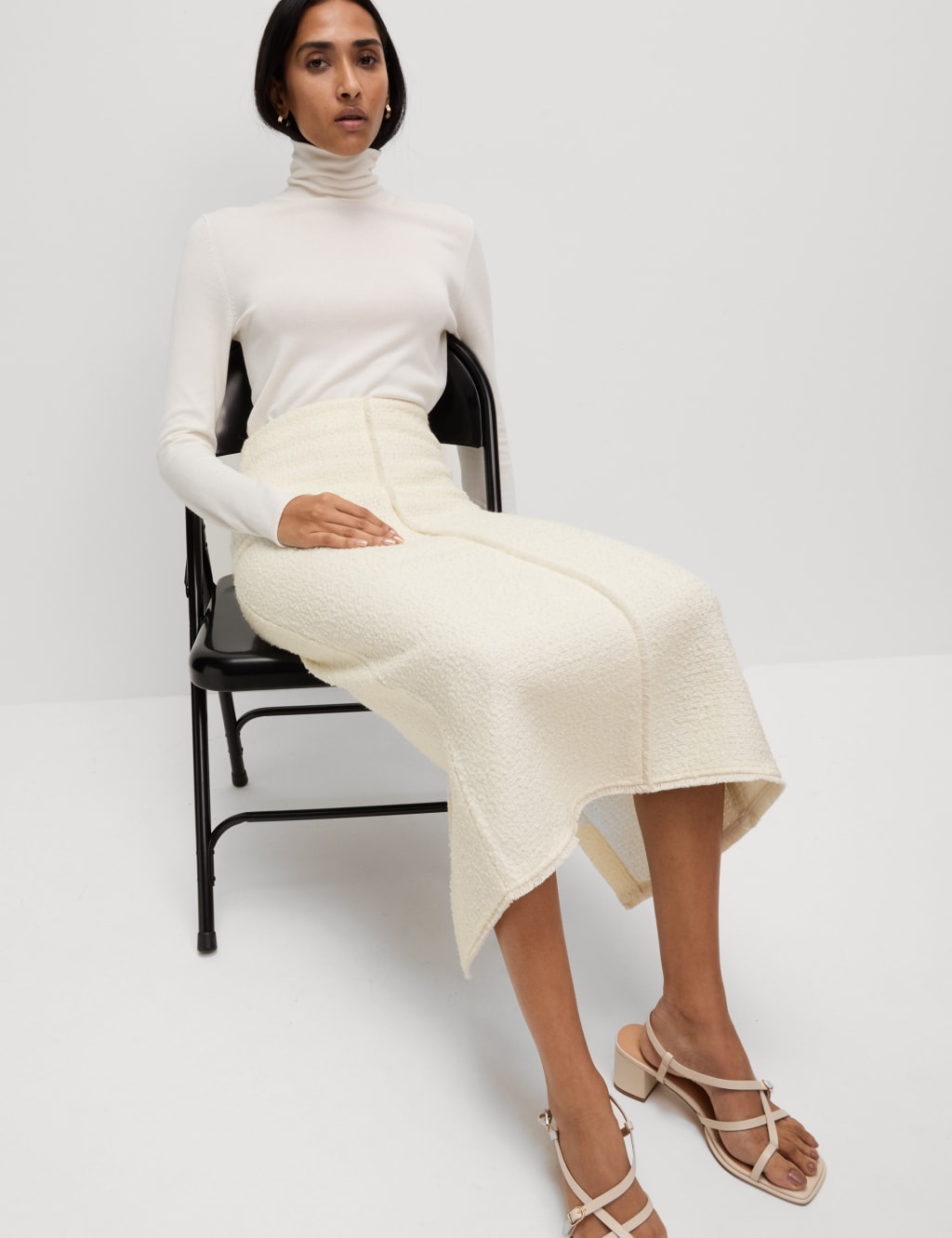 Boucle Split Back Midaxi A-Line Skirt with Wool