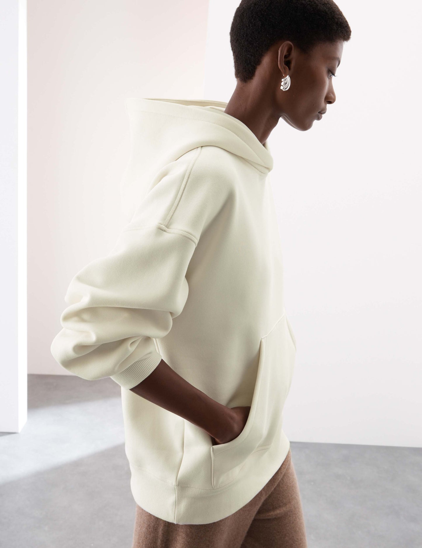Brushed Cotton Blend Relaxed Hoodie