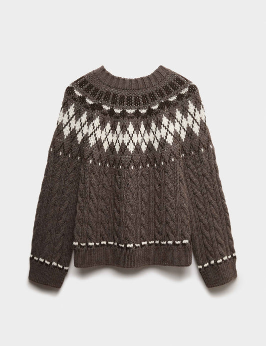 Cable Knit Fair Isle Crew Neck Jumper