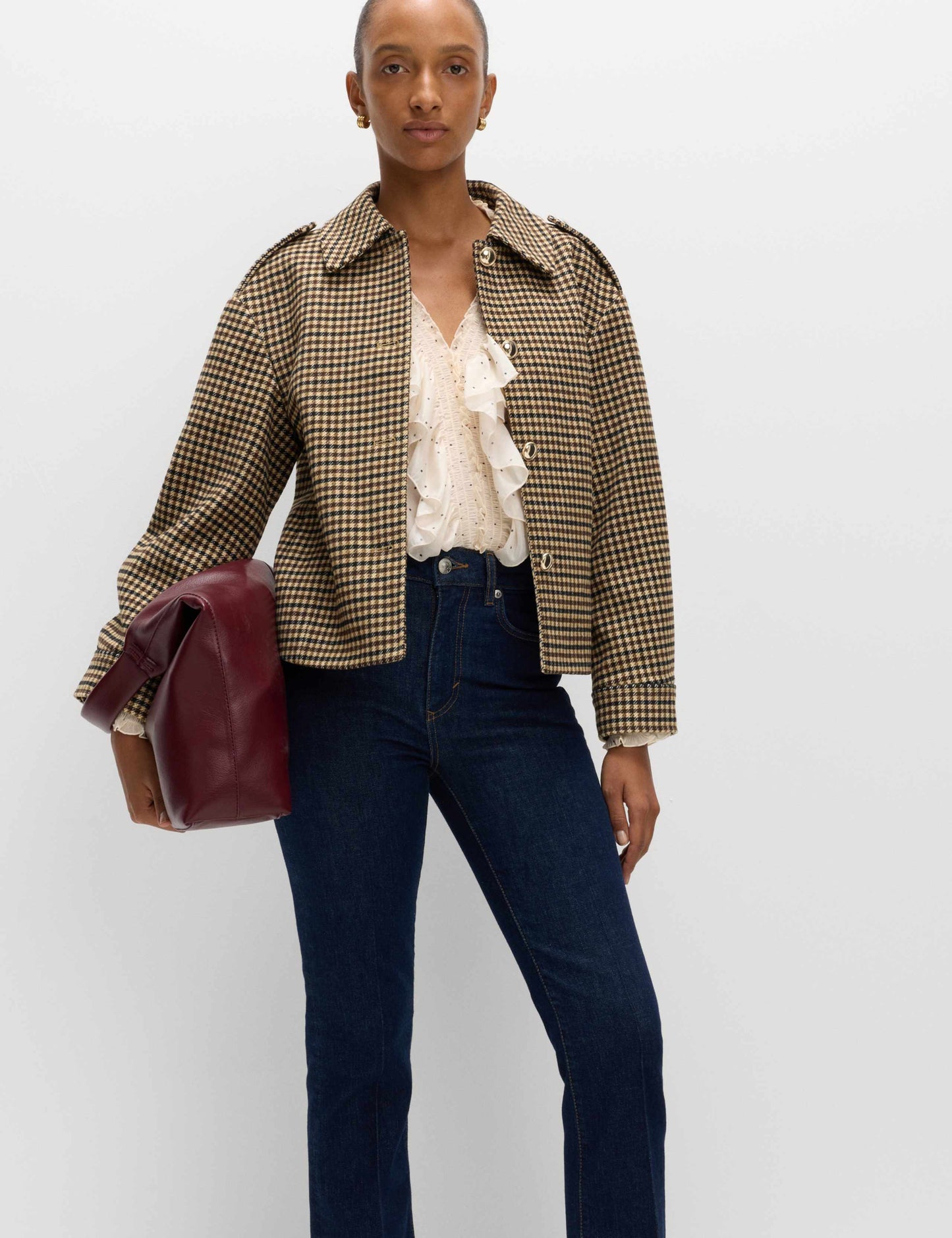 Checked Collared Short Jacket