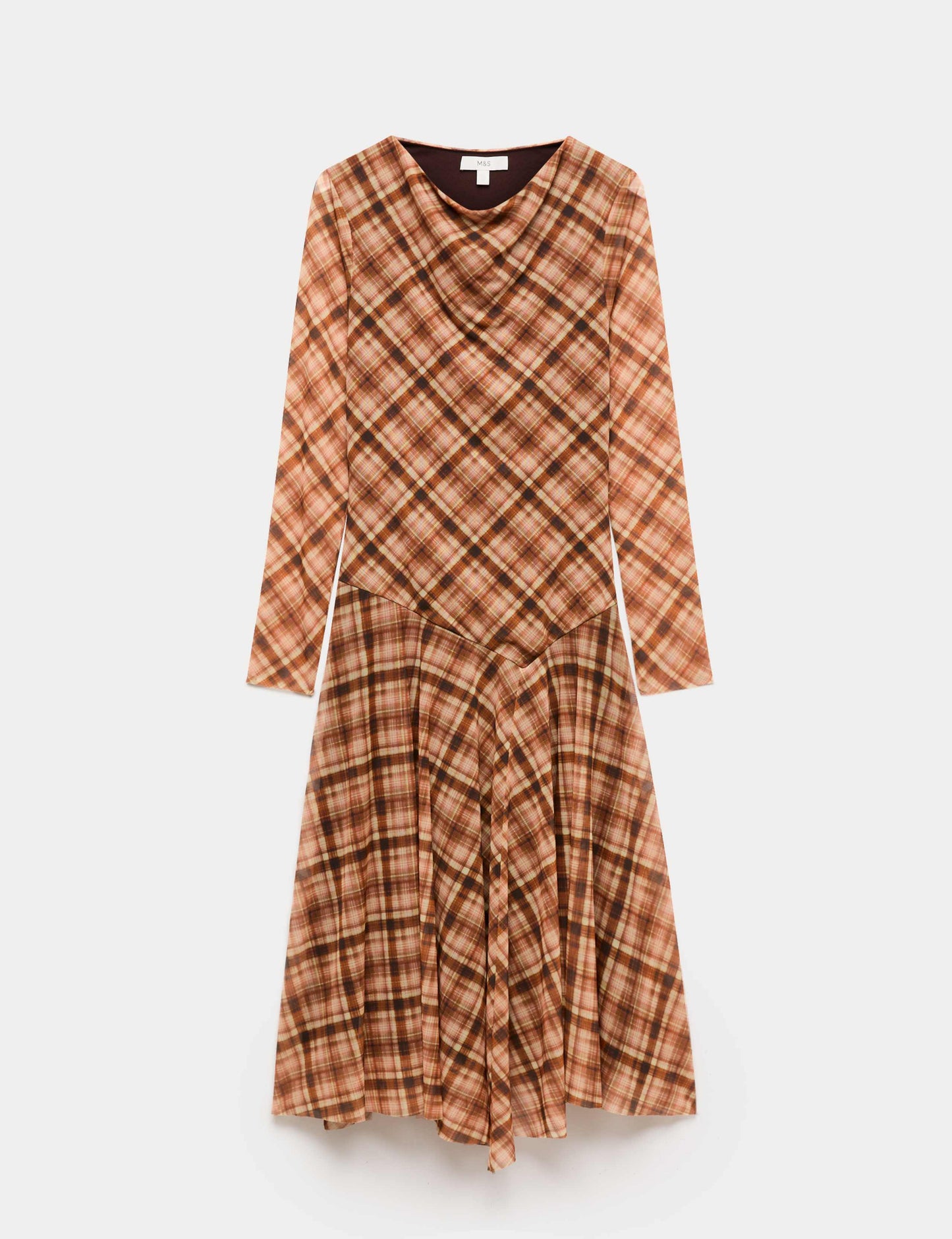 Checked Cowl Neck Midaxi Skater Dress