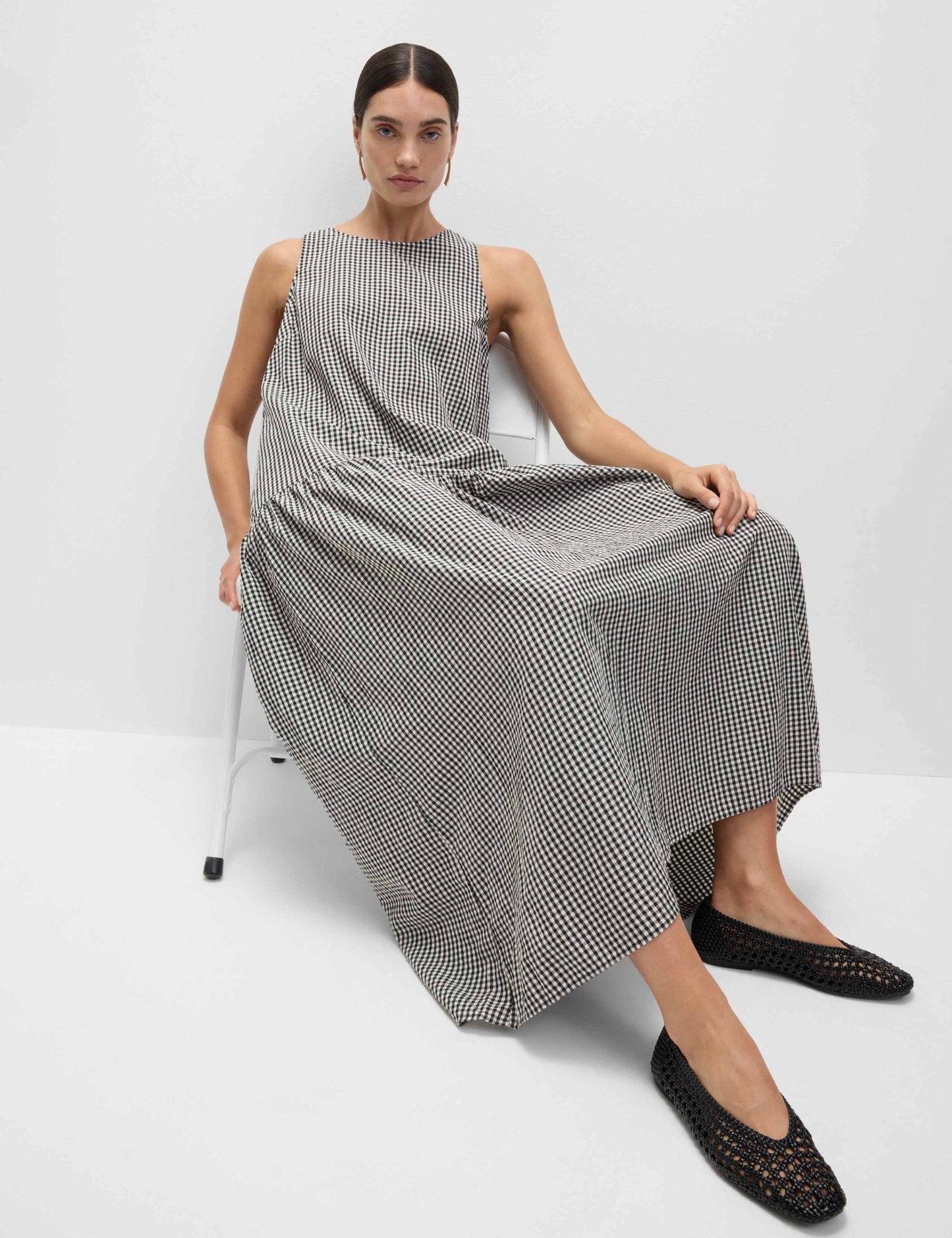 Checked Midaxi Drop Waist Dress