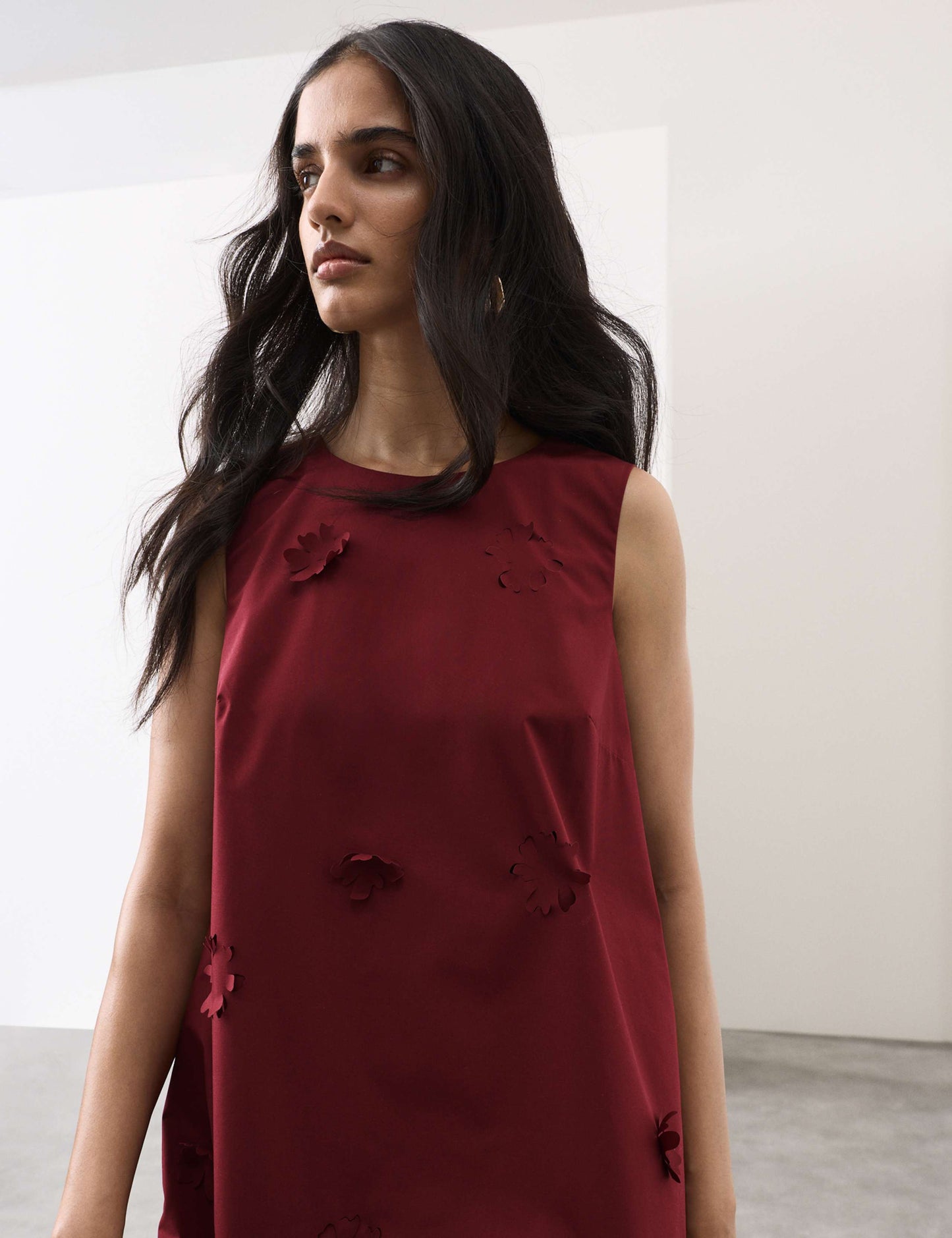 Cotton Blend Floral Cutwork Detail Dress
