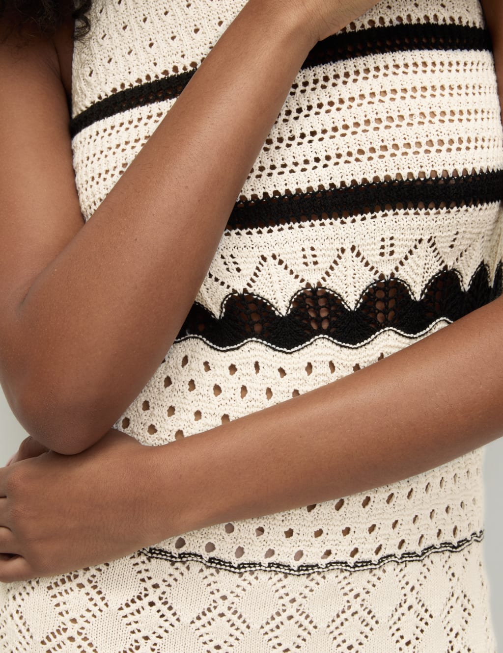 Cotton Blend Knitted Round Neck Midi Dress