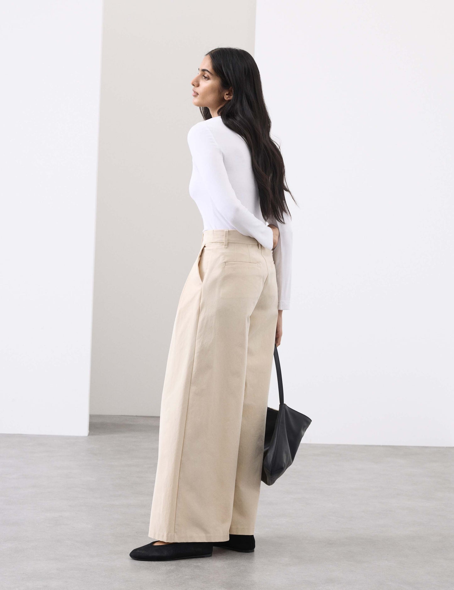 Cotton Blend Wide Leg Trousers
