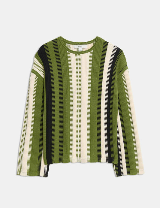 Cotton Rich Striped Crew Neck Jumper