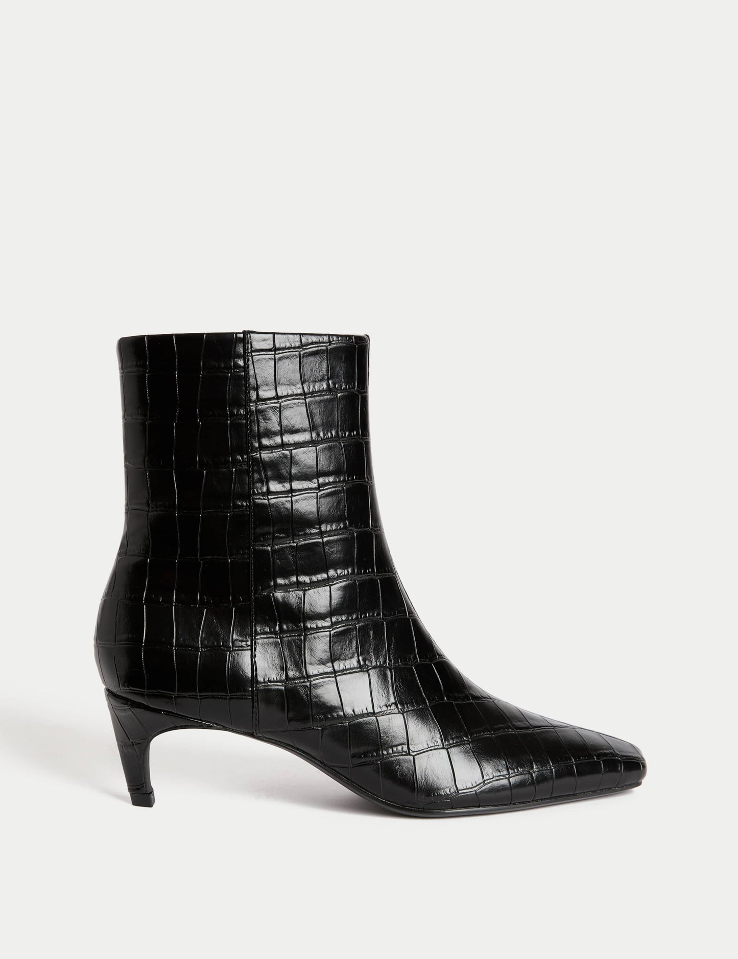 Croc Chisel Toe Kitten Heel Ankle Boots