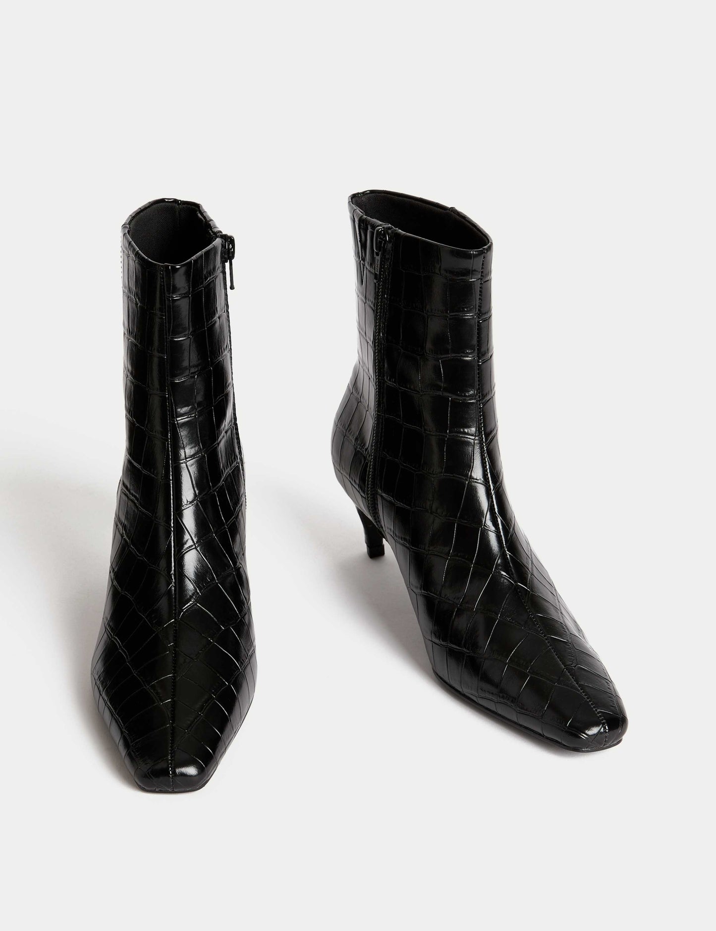Croc Chisel Toe Kitten Heel Ankle Boots