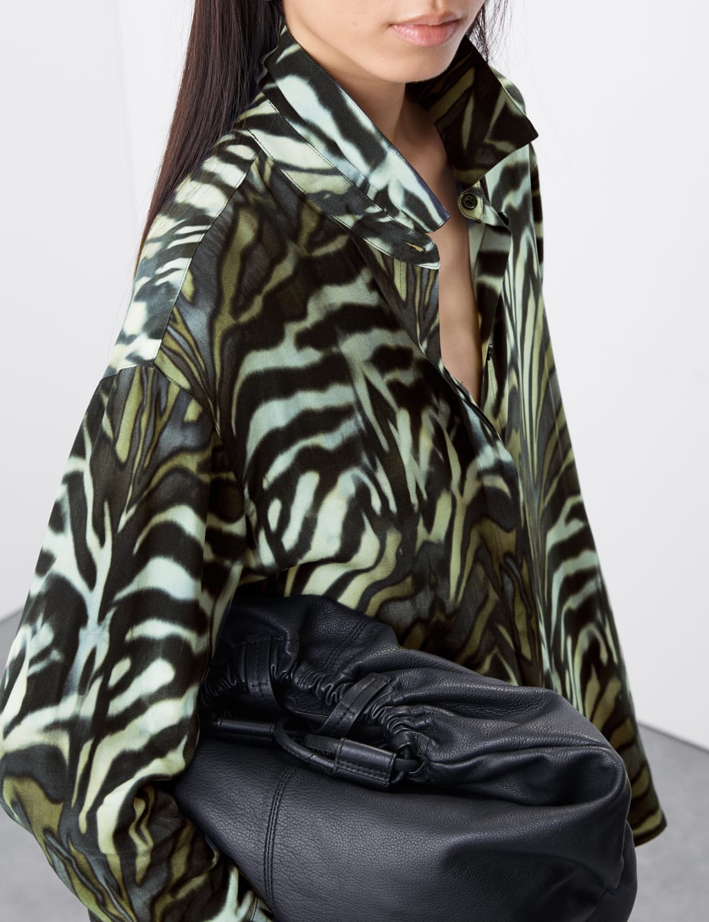 Cupro Rich Animal Print Collared Blouse