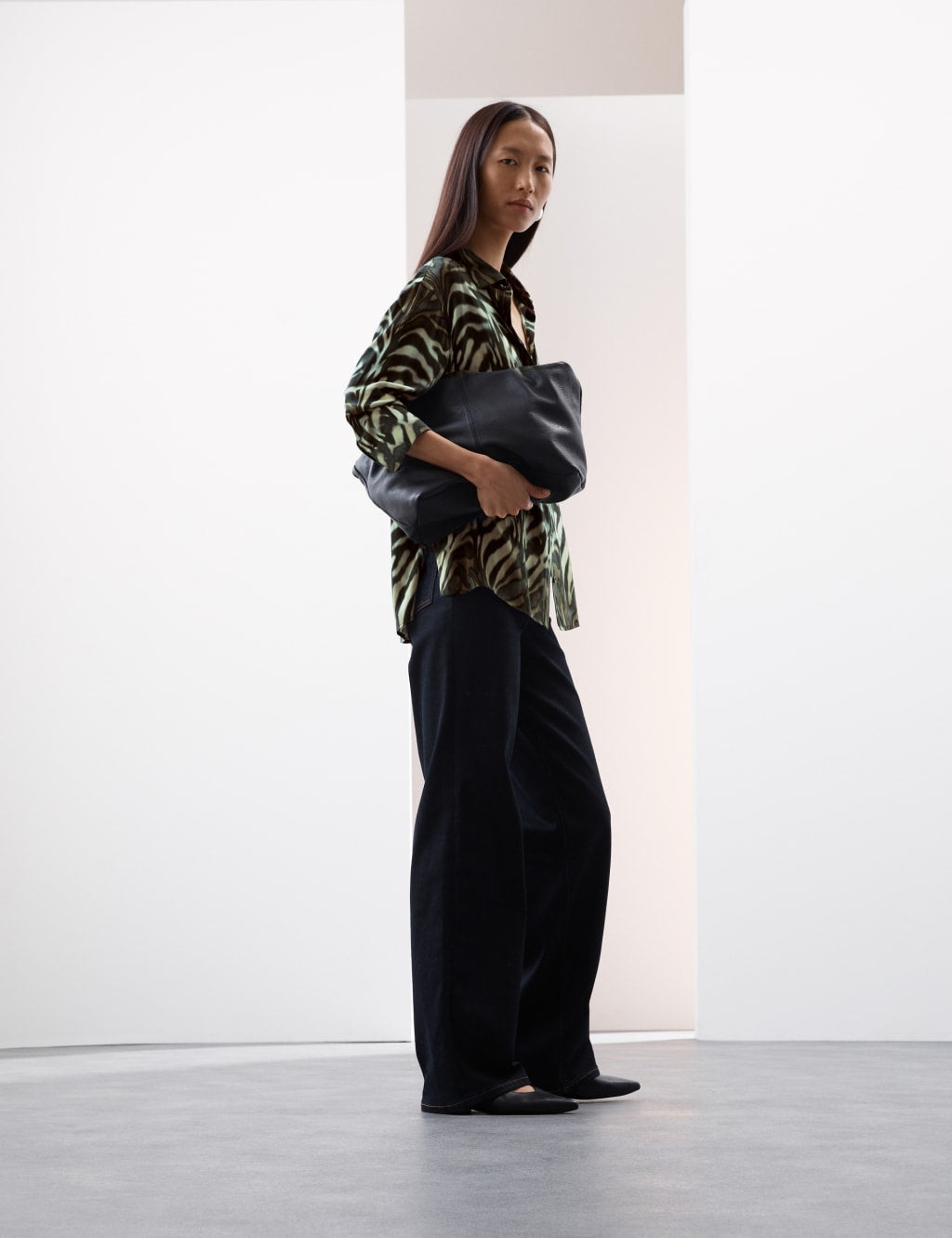 Cupro Rich Animal Print Collared Blouse
