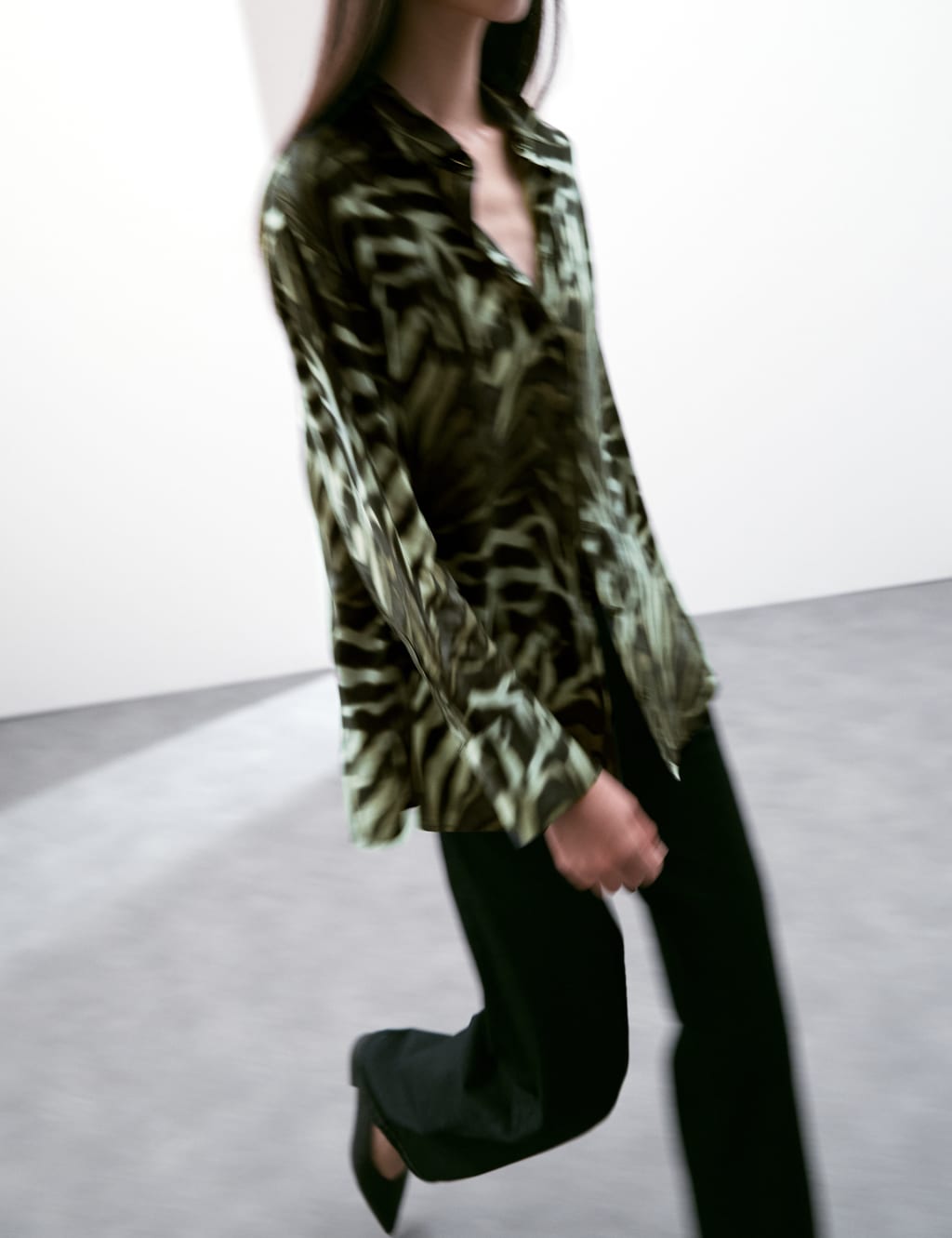 Cupro Rich Animal Print Collared Blouse