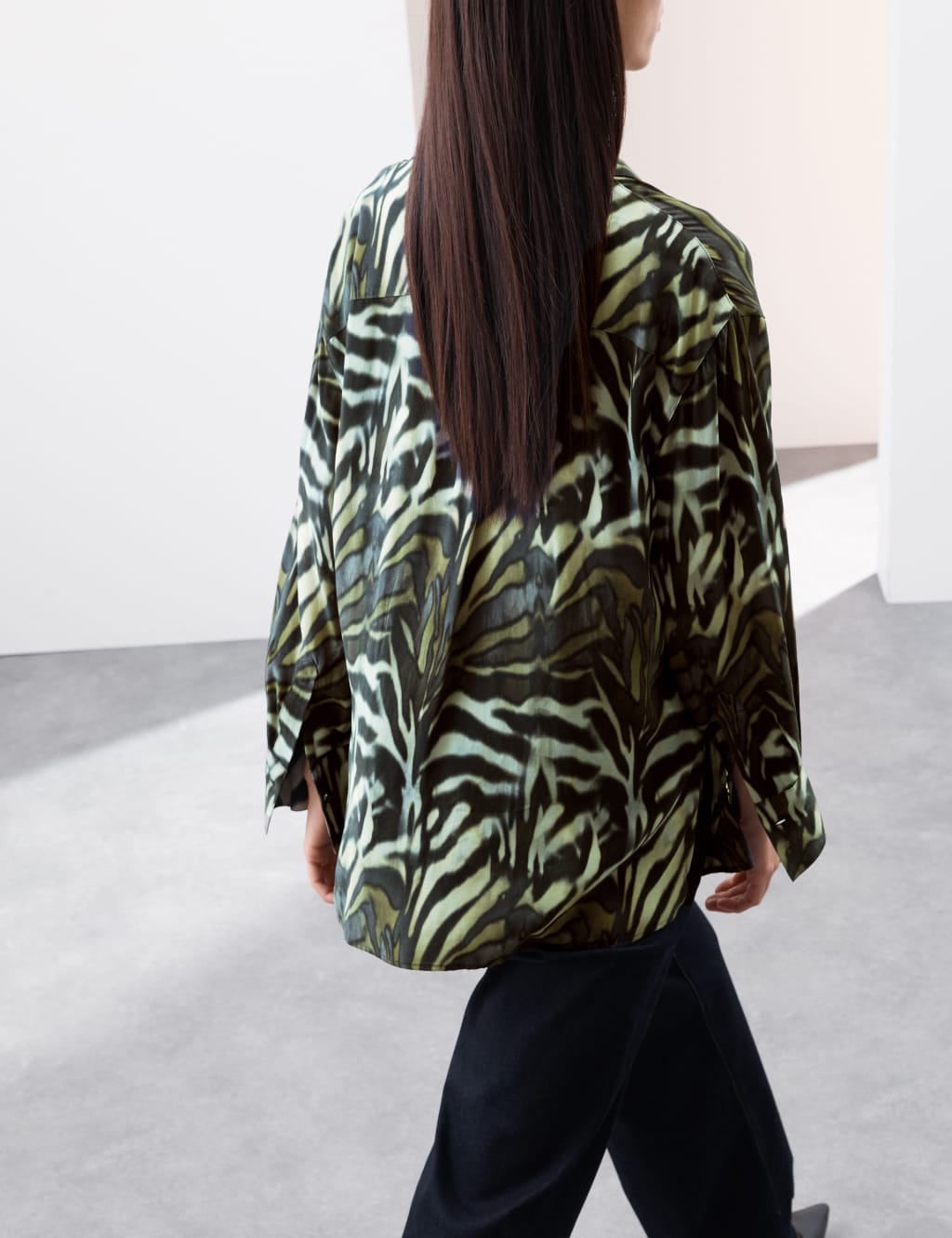 Cupro Rich Animal Print Collared Blouse