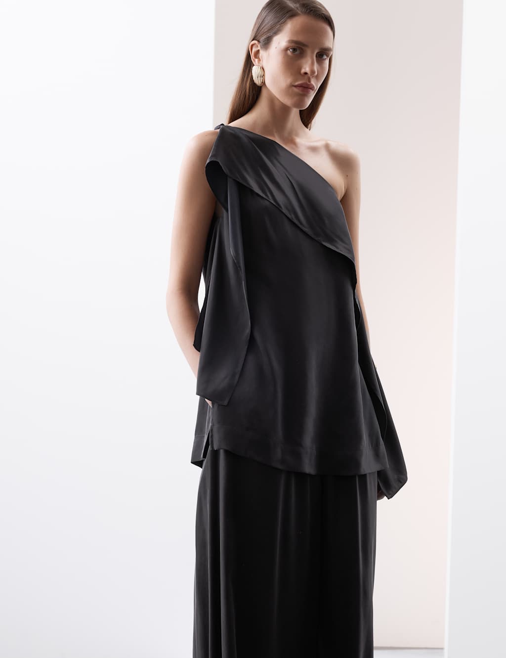 Cupro Rich One Shoulder Longline Top