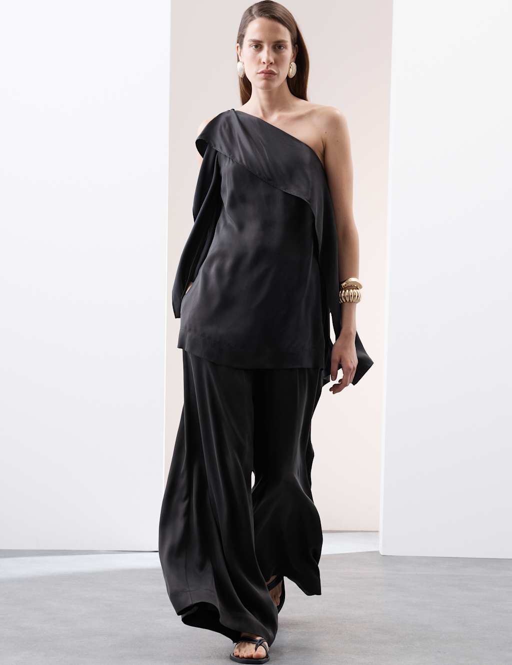 Cupro Rich Wide Leg Palazzo Trousers