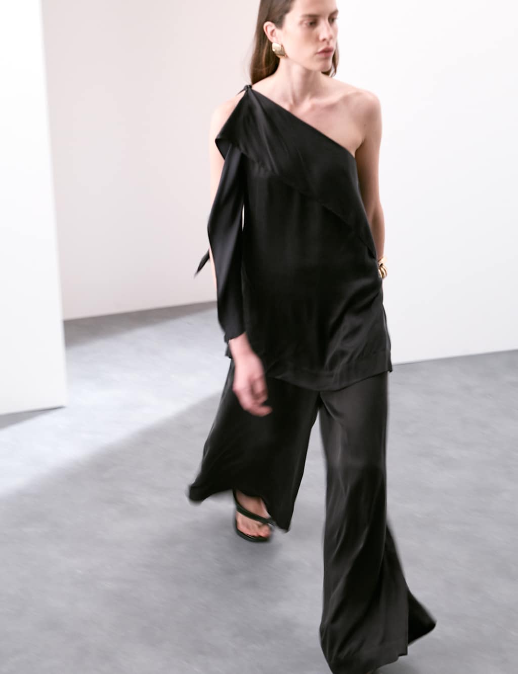 Cupro Rich Wide Leg Palazzo Trousers