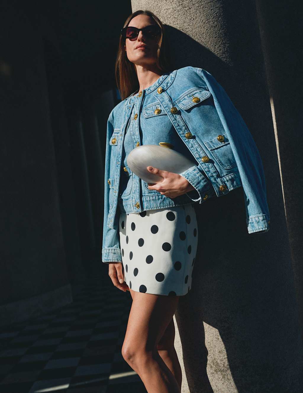 Denim Collarless Short Jacket