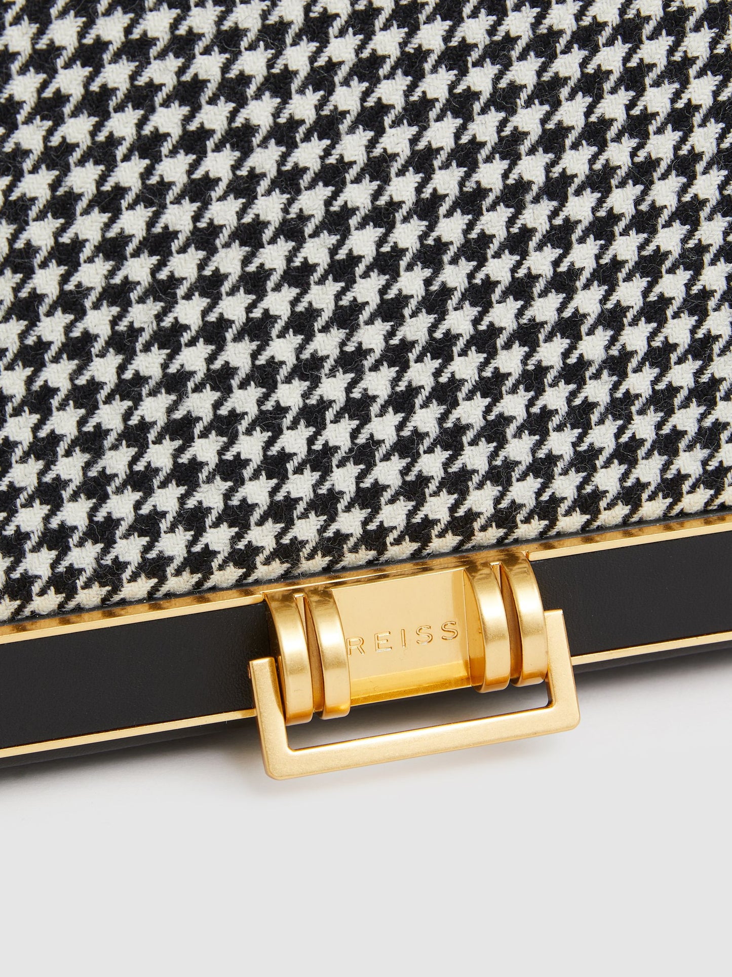 Leather and Dogtooth Wool Bag in Black