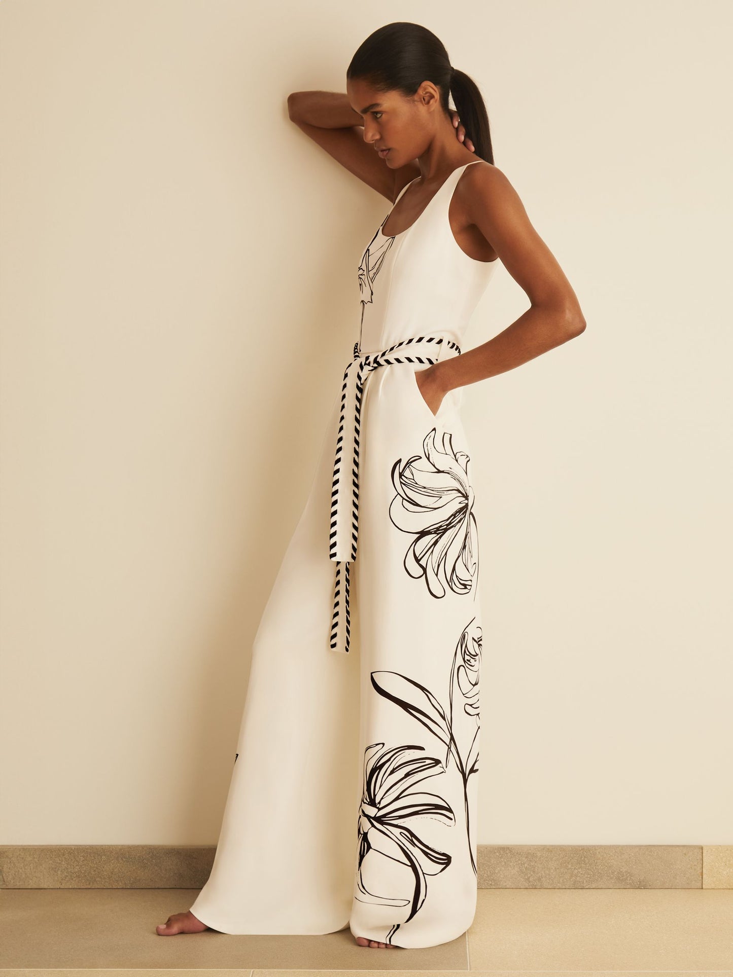 NYBG Floral-Print Jumpsuit in Ivory/Black
