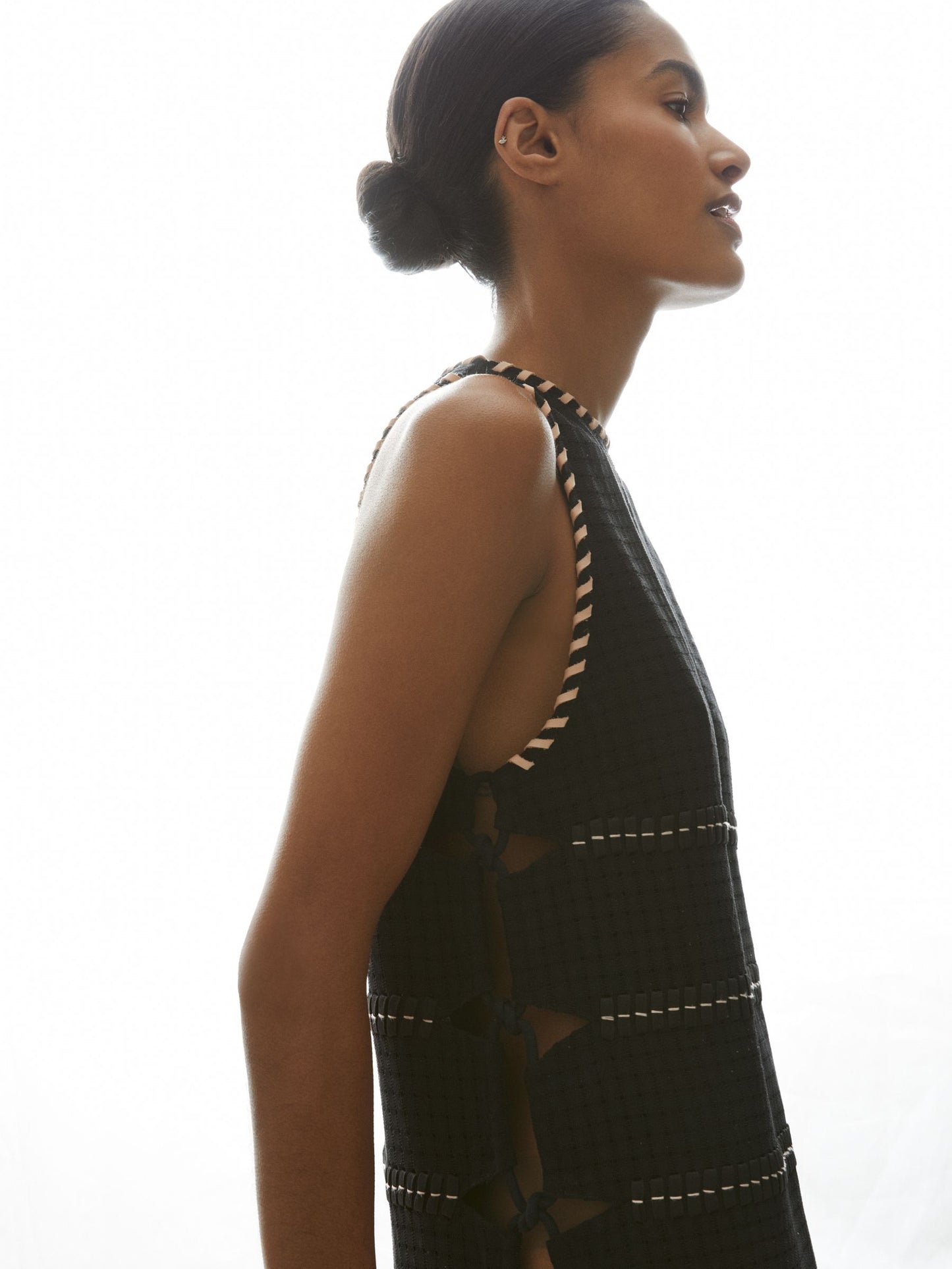Reiss Atelier Cotton Whipstitch Mini Dress in Black