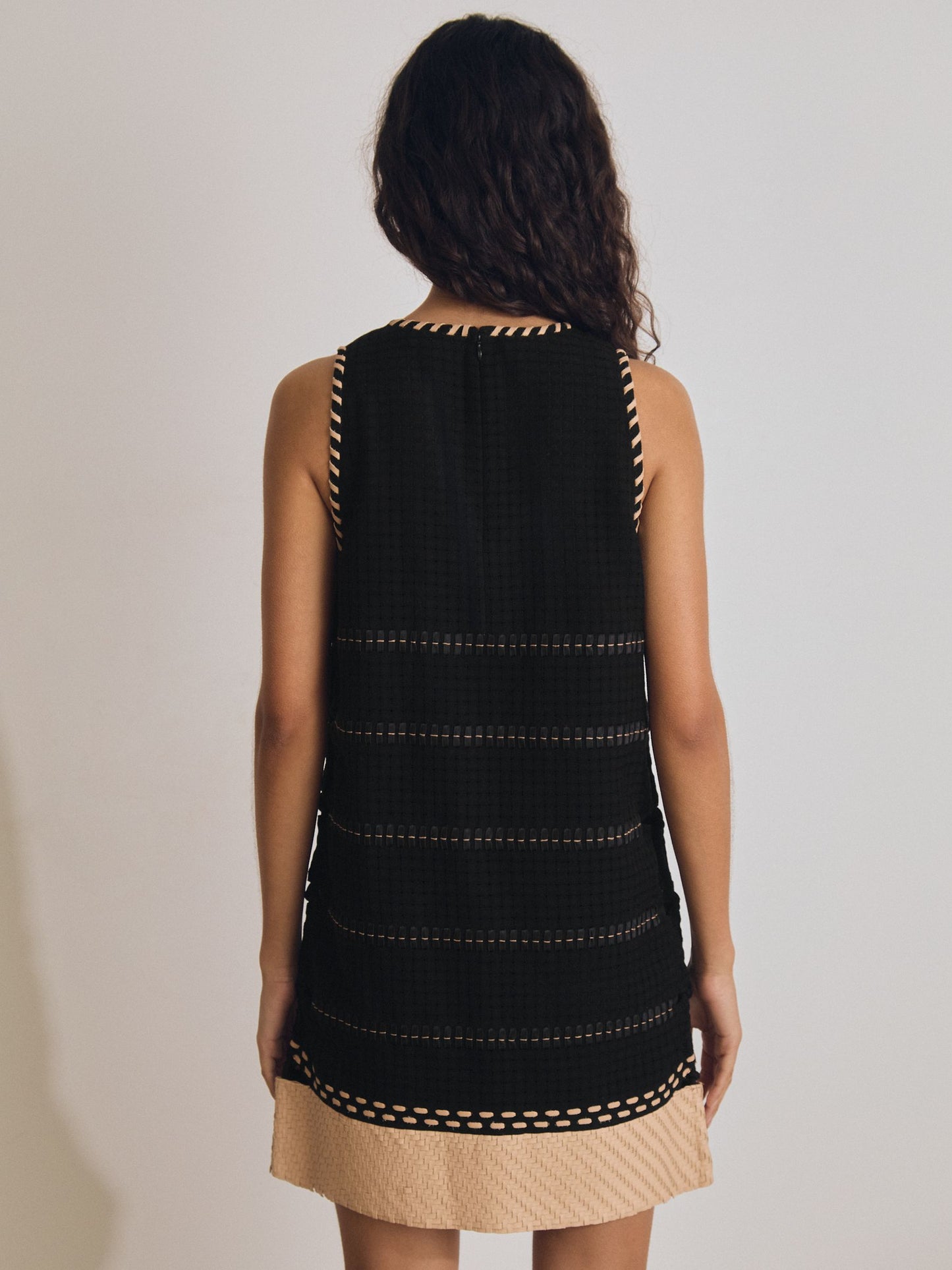Reiss Atelier Cotton Whipstitch Mini Dress in Black