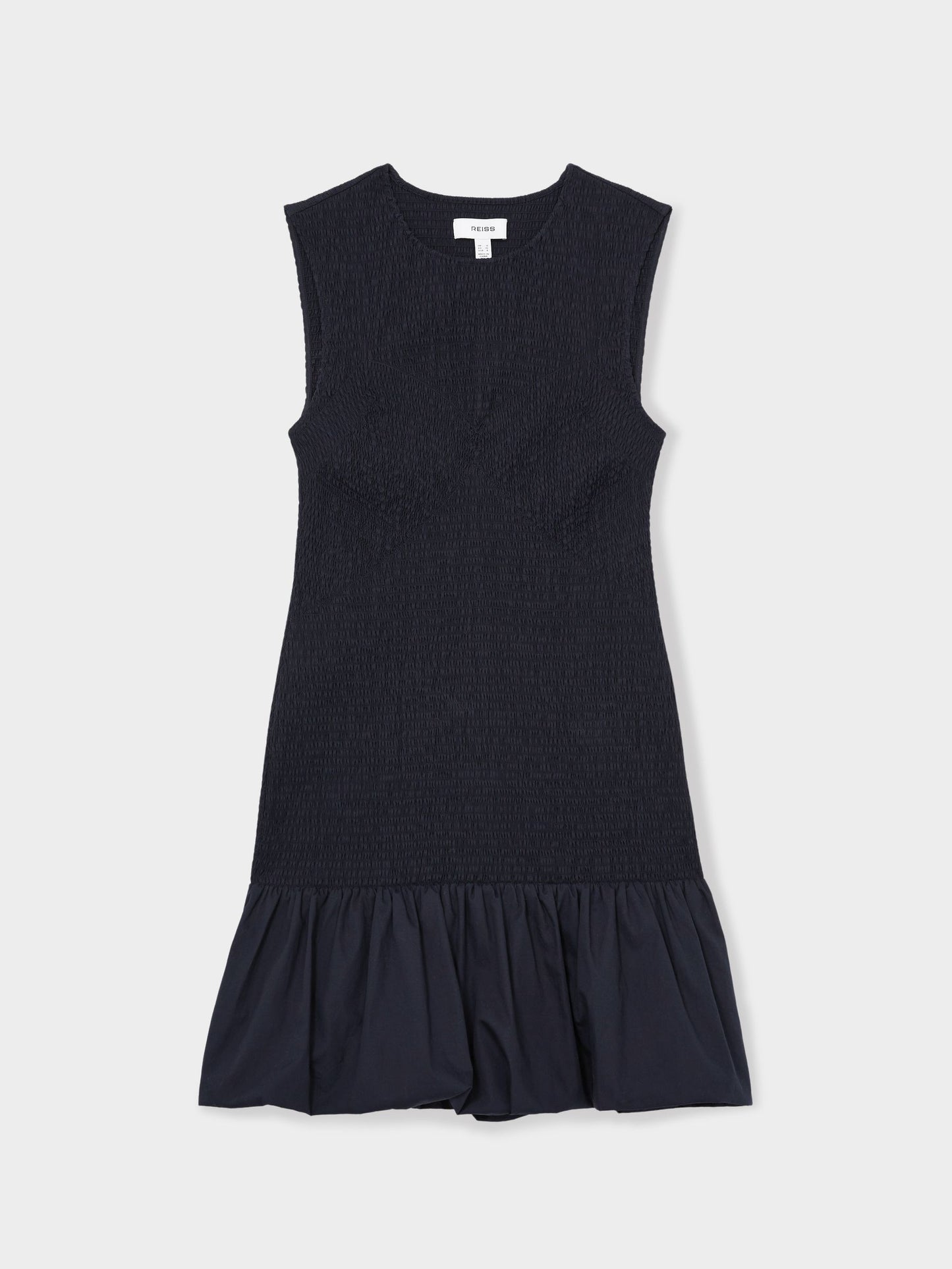 Reiss Cotton Shirred Bubble-Hem Mini Dress in Navy