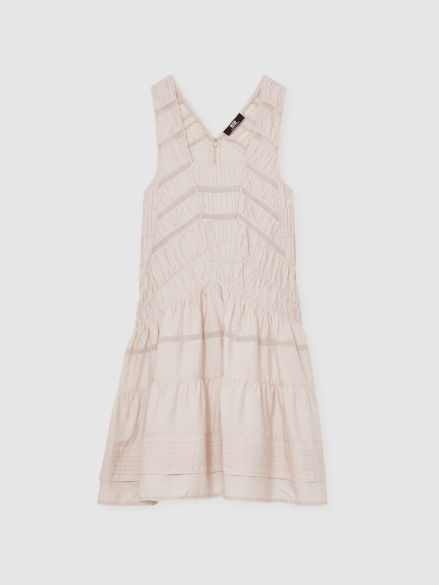 Shirred Ruffle Hem Mini Dress in Neutral
