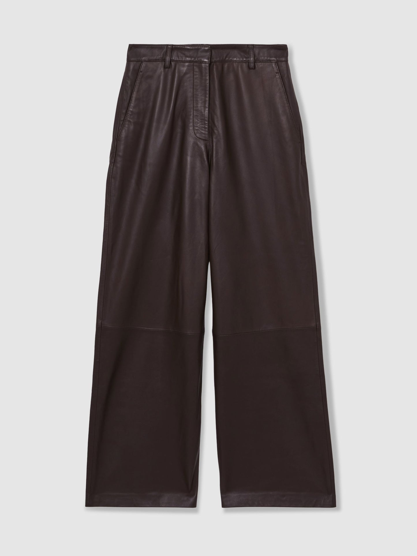 Leather Wide Leg Trousers in Chocolate