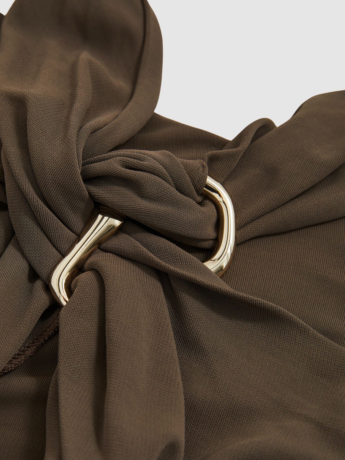 Gathered Neck Jersey Midi Dress in Mocha
