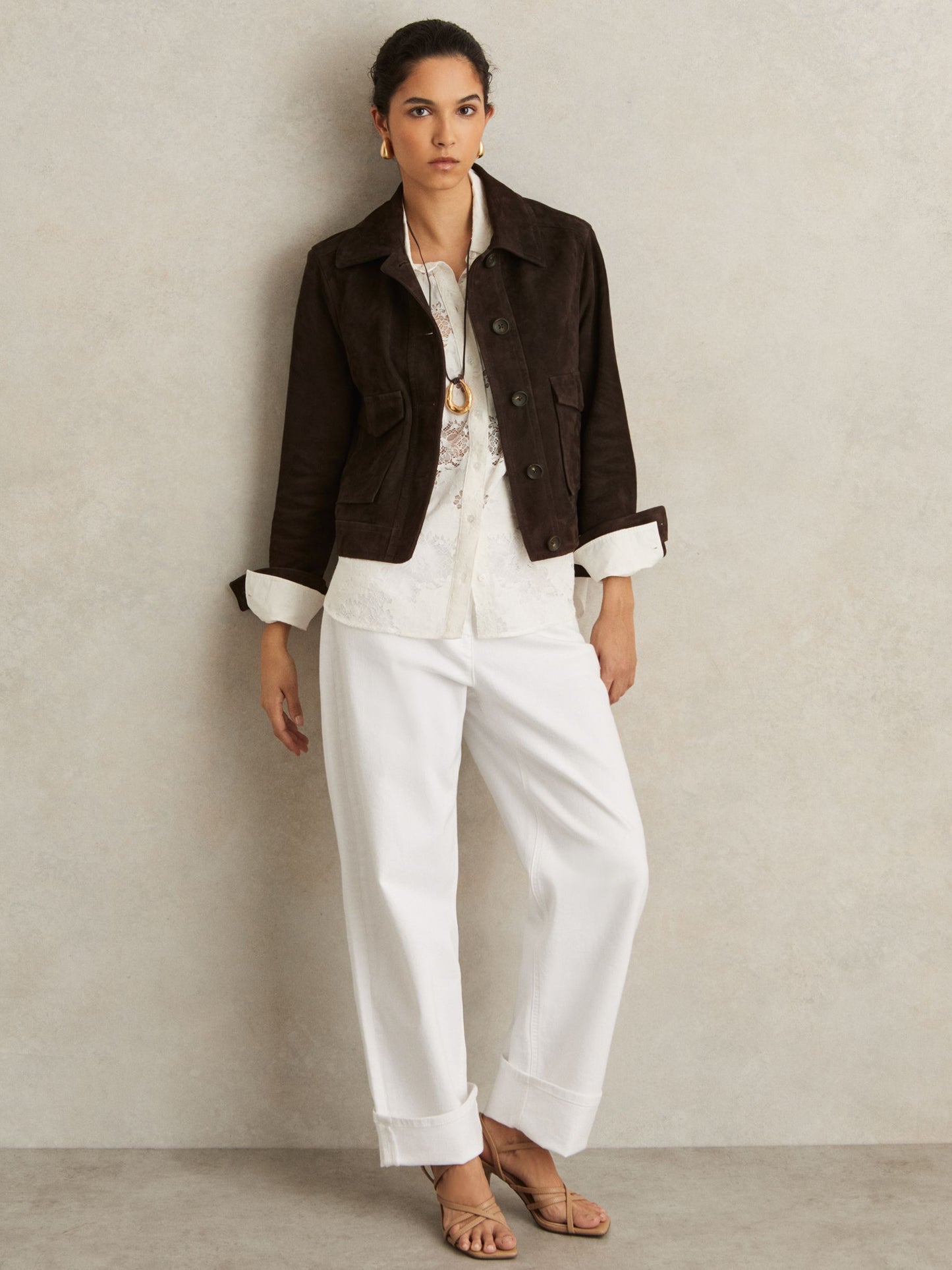 Reiss Trucker Jacket in Chocolate Brown