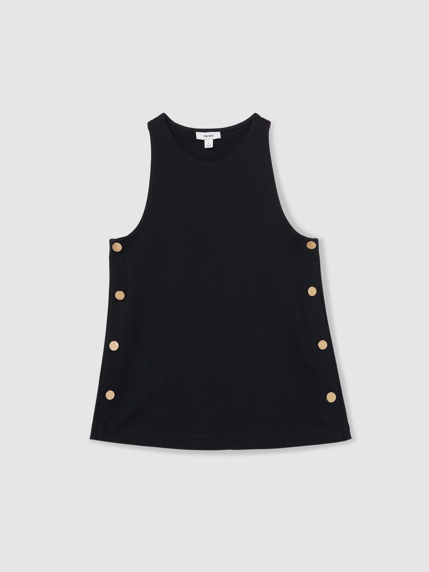 Reiss Button Side Sleeveless Top in Navy