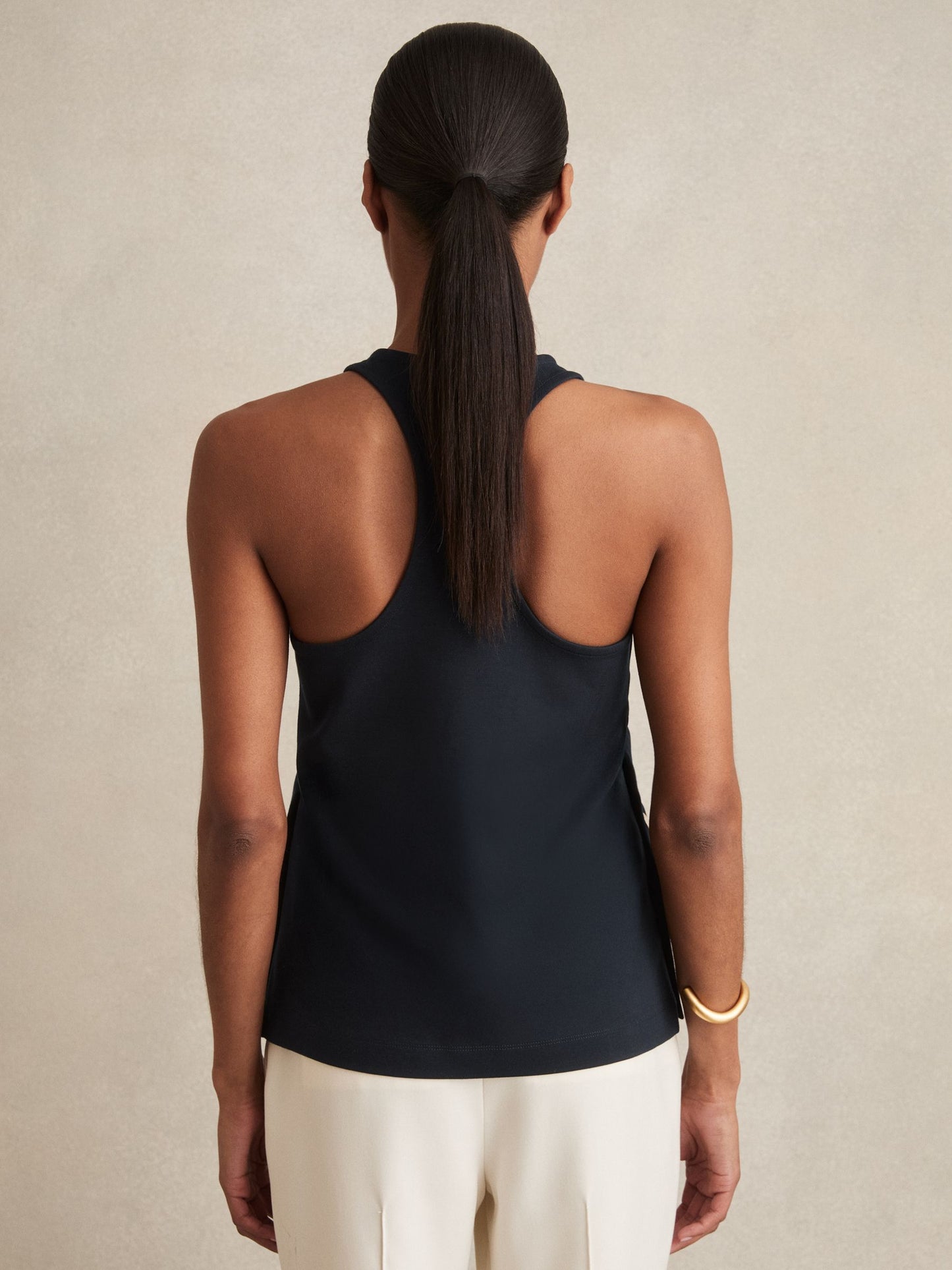 Reiss Button Side Sleeveless Top in Navy