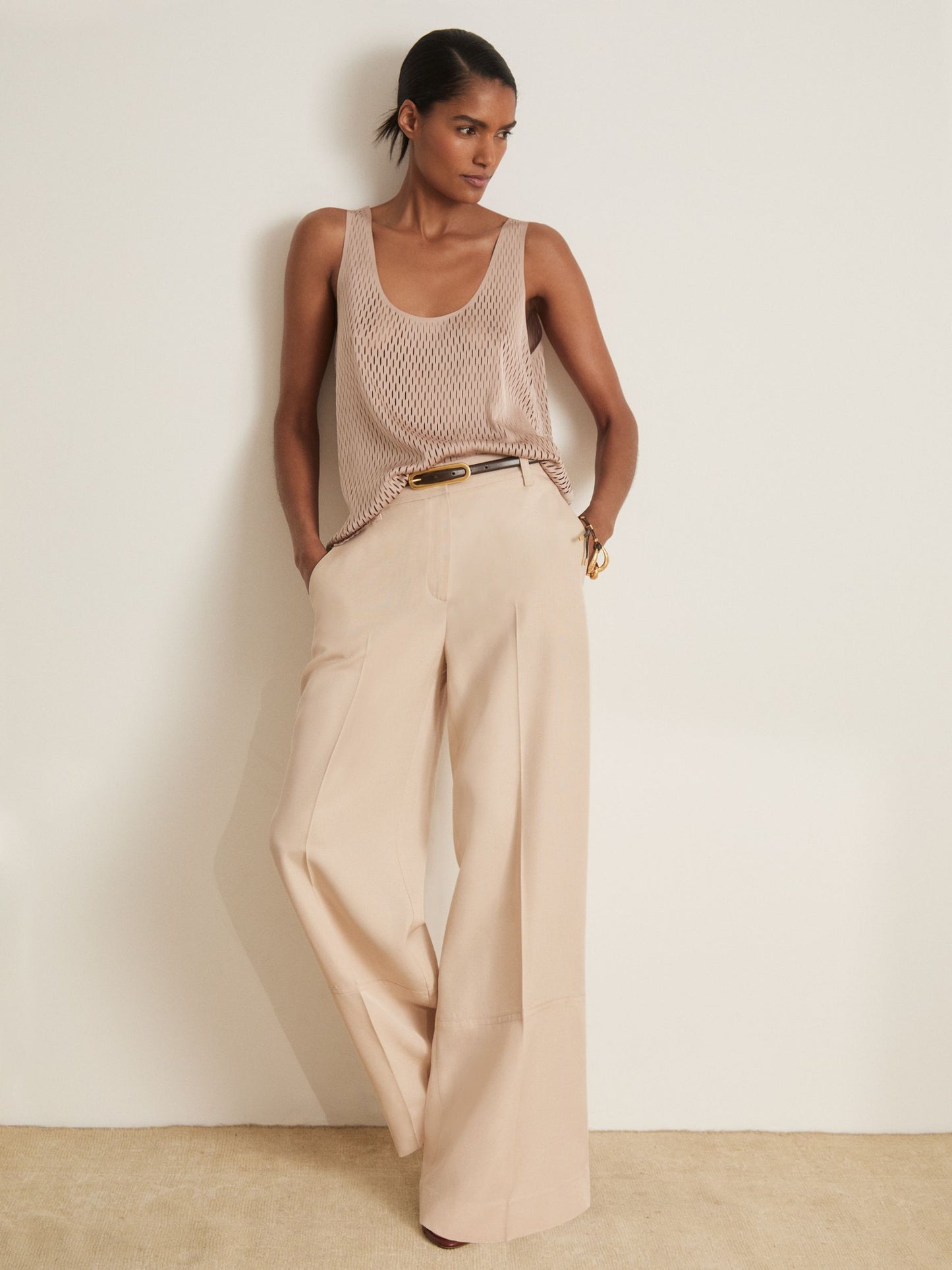 Reiss Atelier Wide-Leg Woven Trousers in Off White